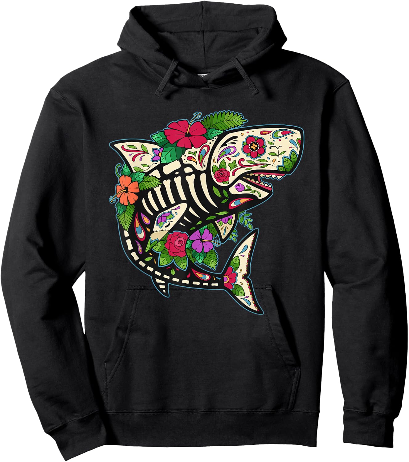 Calavera Mexico Day of the Dead Shark Sugar Skull Hoodie - Hoodie | Black