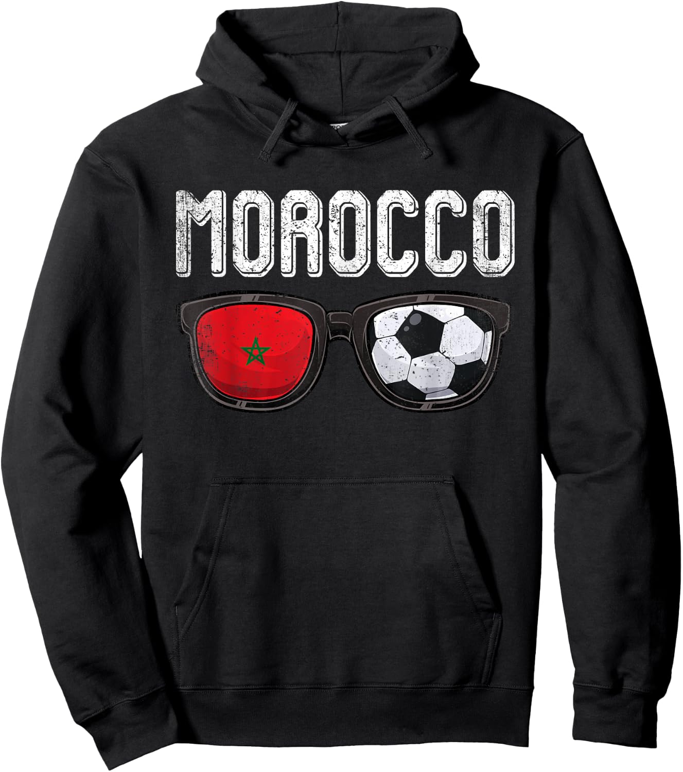 Morocco Soccer Funny Moroccan Flag Glasses Football Hoodie - Hoodie | Black