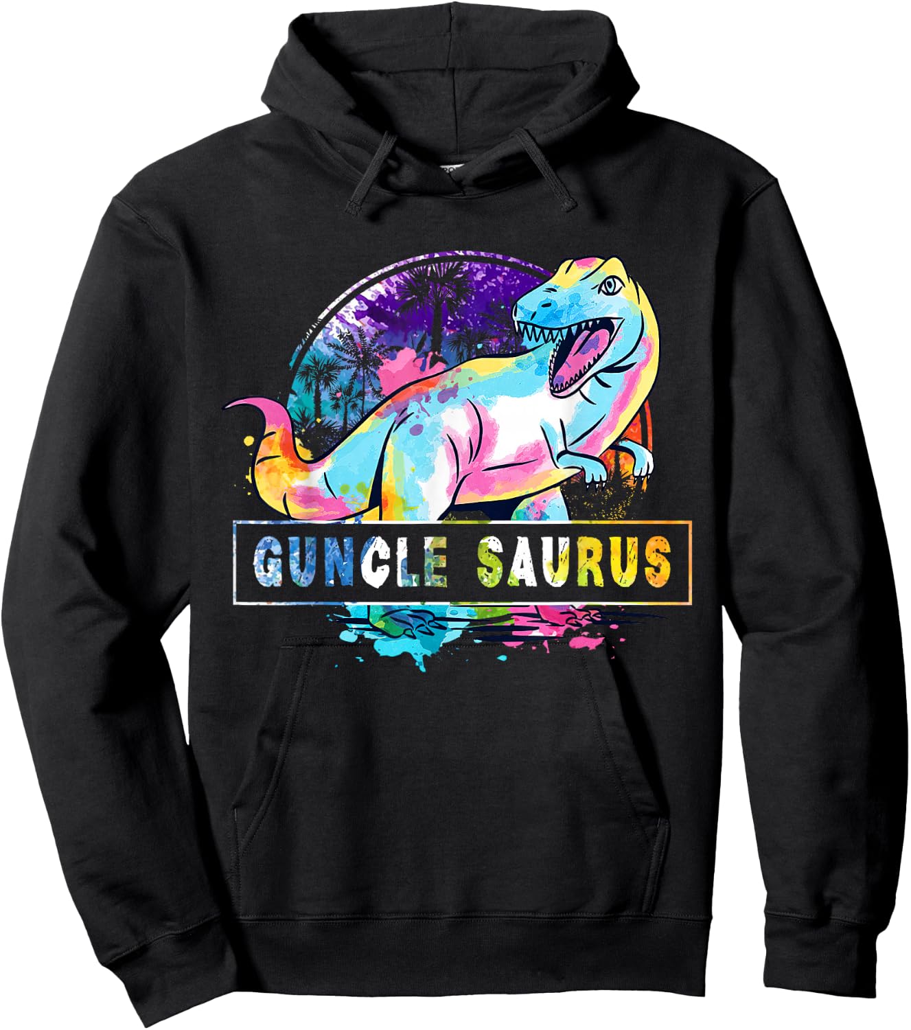 Guncle Saurus Dinosaur T Rex Rainbow Pride Color Gay Uncle Hoodie - Hoodie | Black
