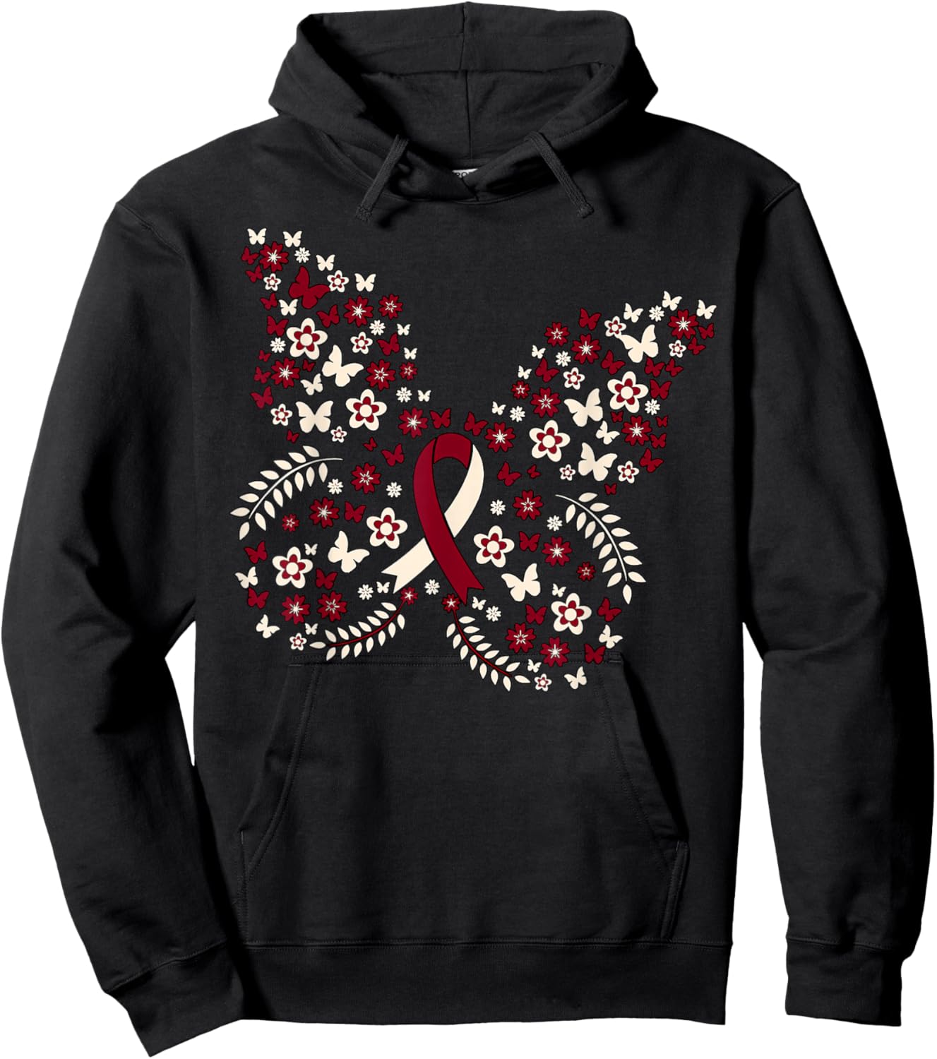 Butterfly Head and Neck Cancer Awareness Survivor Ribbon Hoodie - Hoodie | Black