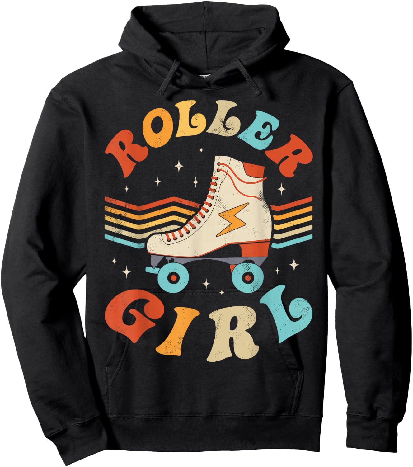 Roller Girl Skater Skating Retro Vintage 70s 80s Skates Cute Hoodie - Hoodie | Black