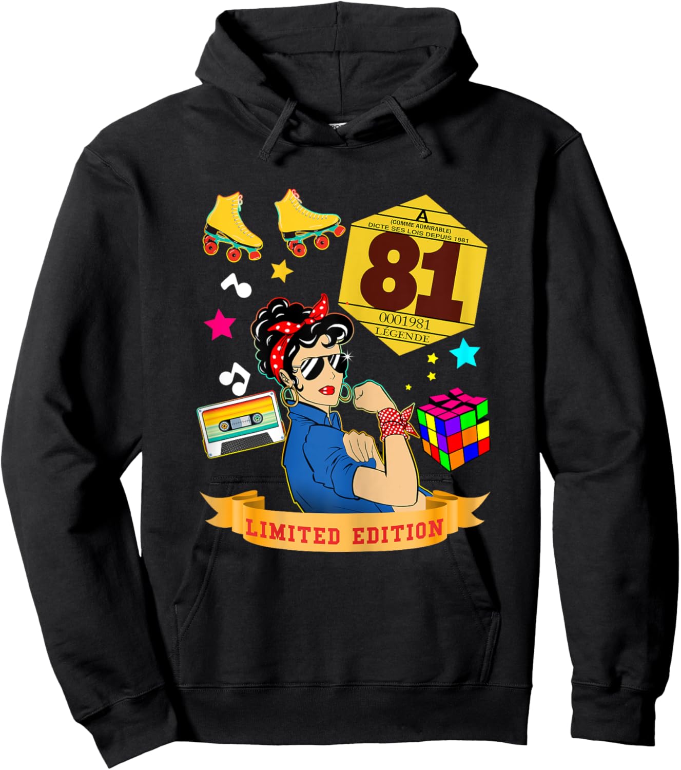 Birthday 1981 Auto Sticker Woman 44 Years Legend Vintage Hoodie - Hoodie | Black