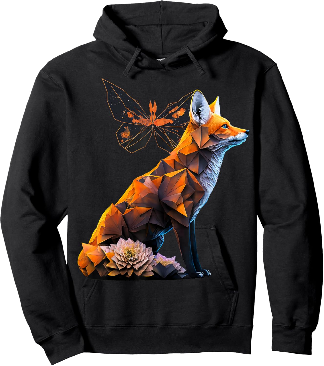 Fox Butterfly Motif Art Animal Fox Hoodie - Hoodie | Black