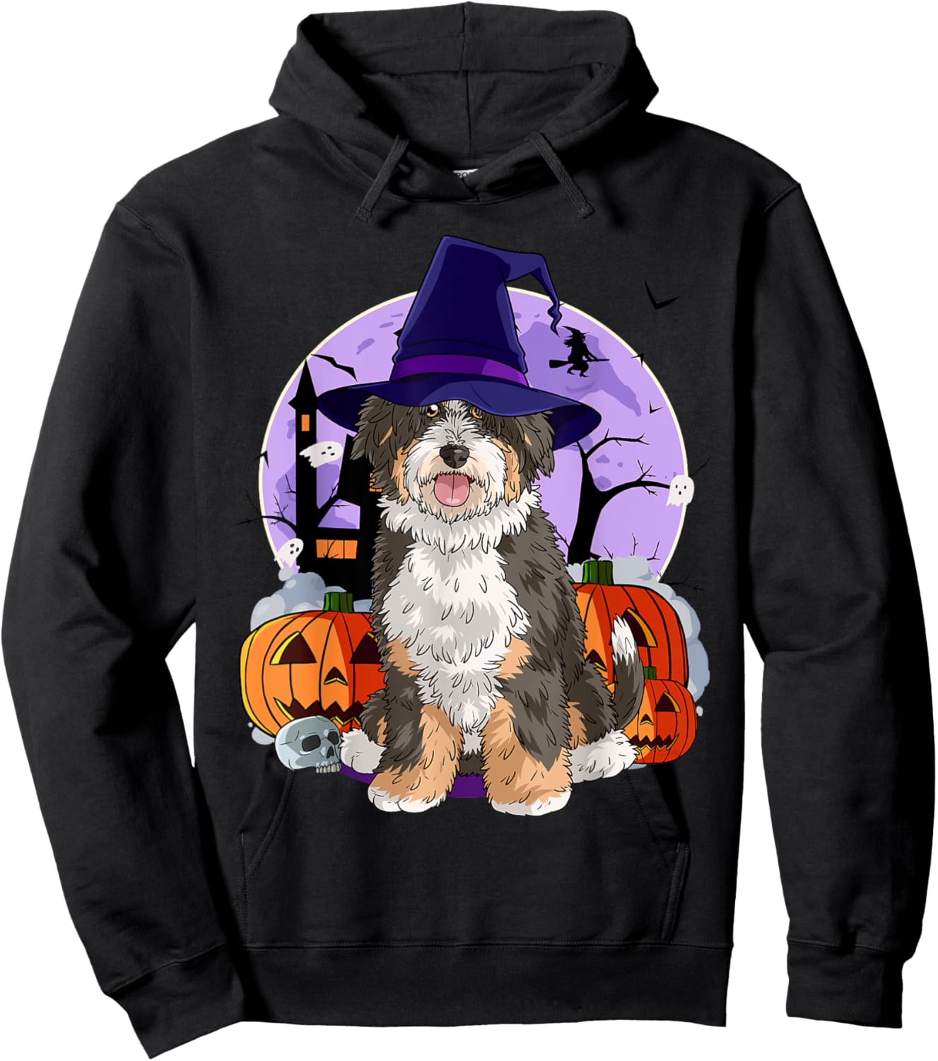 Cute Bernedoodle Halloween Witch Pumpkin Hoodie - Hoodie | Black