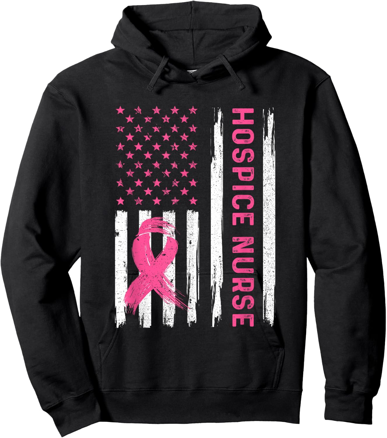 Hospice Nurse American Flag Nurse Breast Cancer Awareness Hoodie - Hoodie | Black