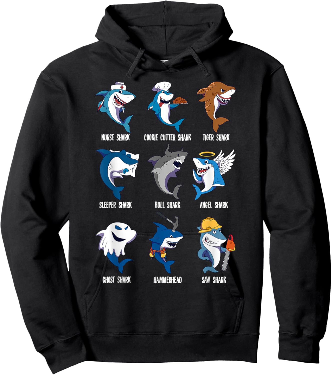 Types of Sharks Pun Ocean Marine Biology Fishing Shark Lover Hoodie - Hoodie | Black
