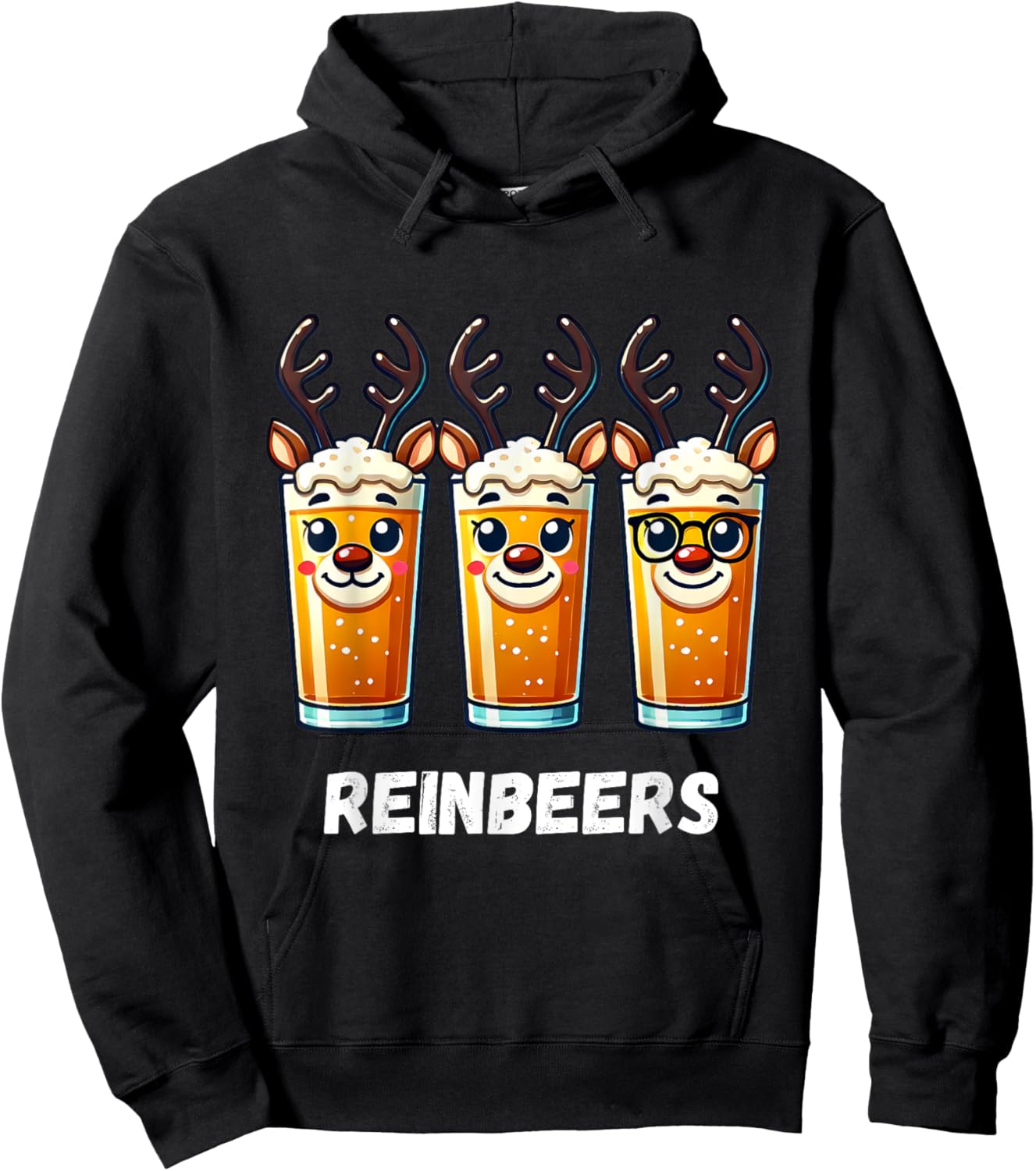 Reinbeers Funny Reindeer Beer Christmas Drinking Hoodie - Hoodie | Black