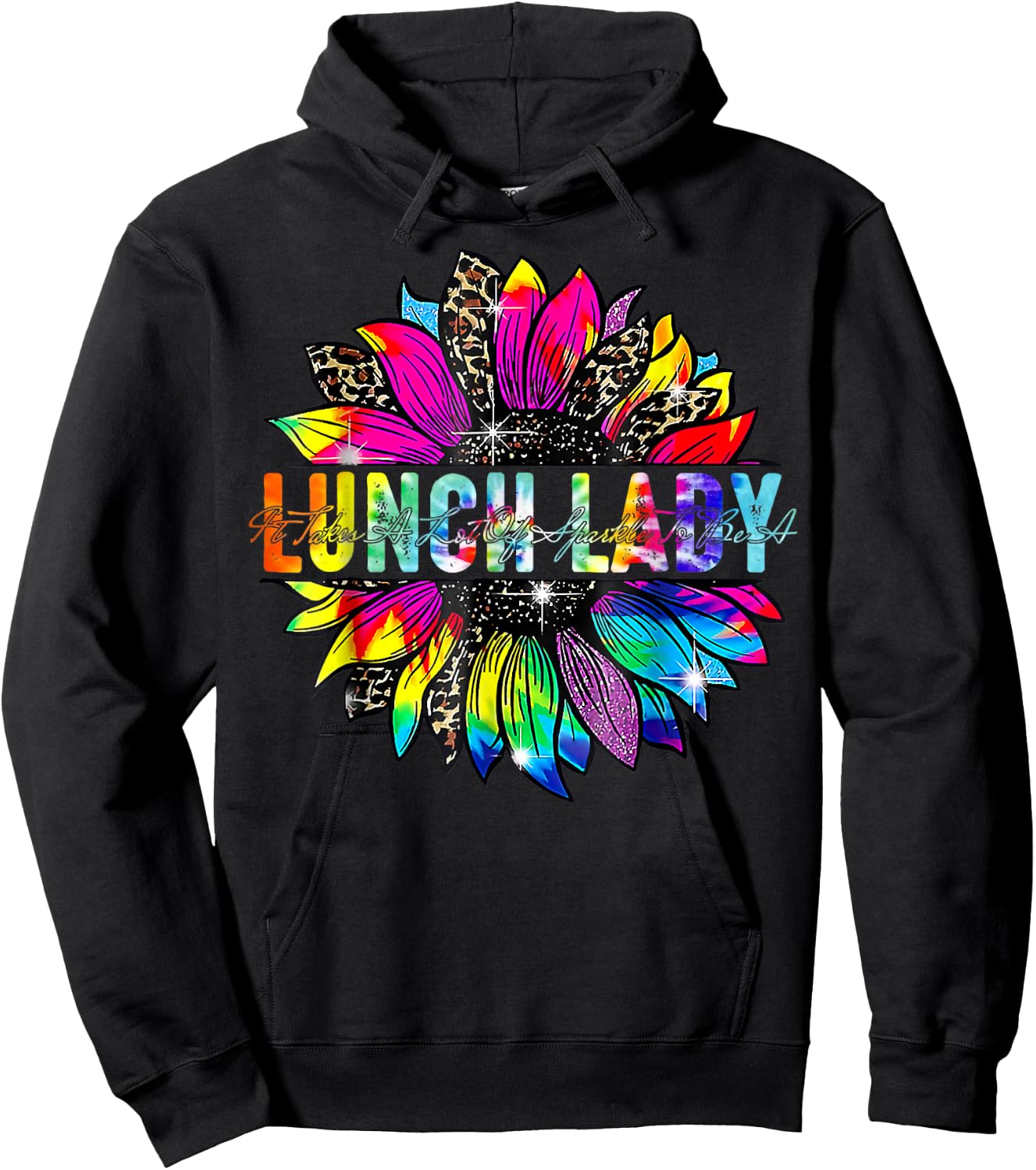 Lunch Lady Sunflower Leopard Tie Dye Back To School Hoodie - Hoodie | Black