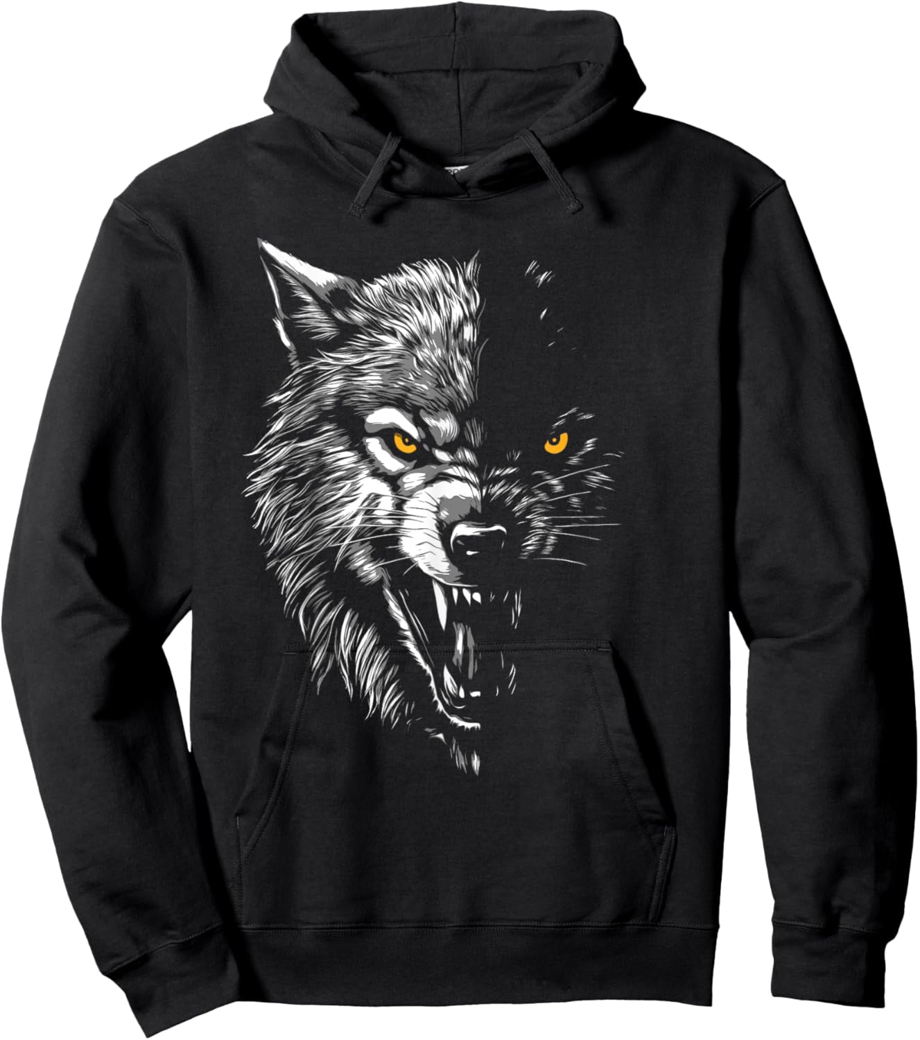 Wolf Face - Wildlife Animal Lover Hunter Camper Hiker Hoodie - Hoodie | Black