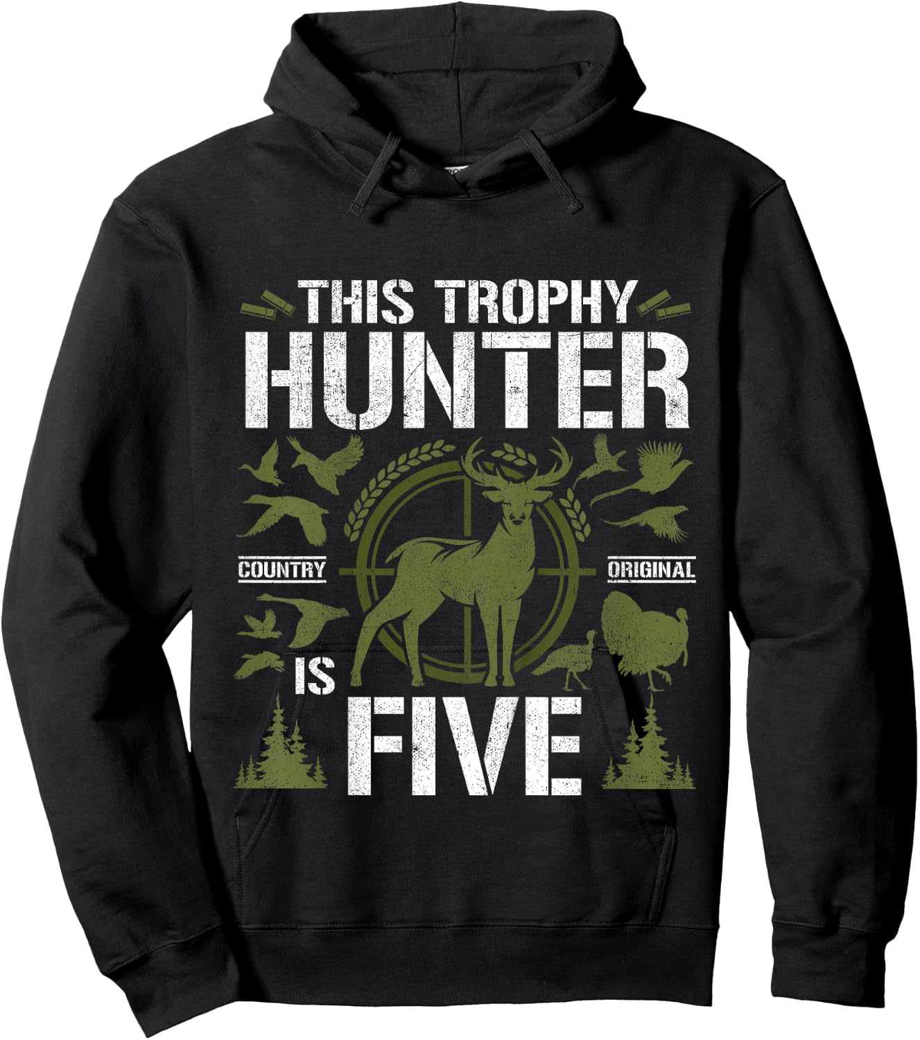 5 Year Old Hunting Birthday Party Duck Deer Hunter 5th Gift Hoodie - Hoodie | Black