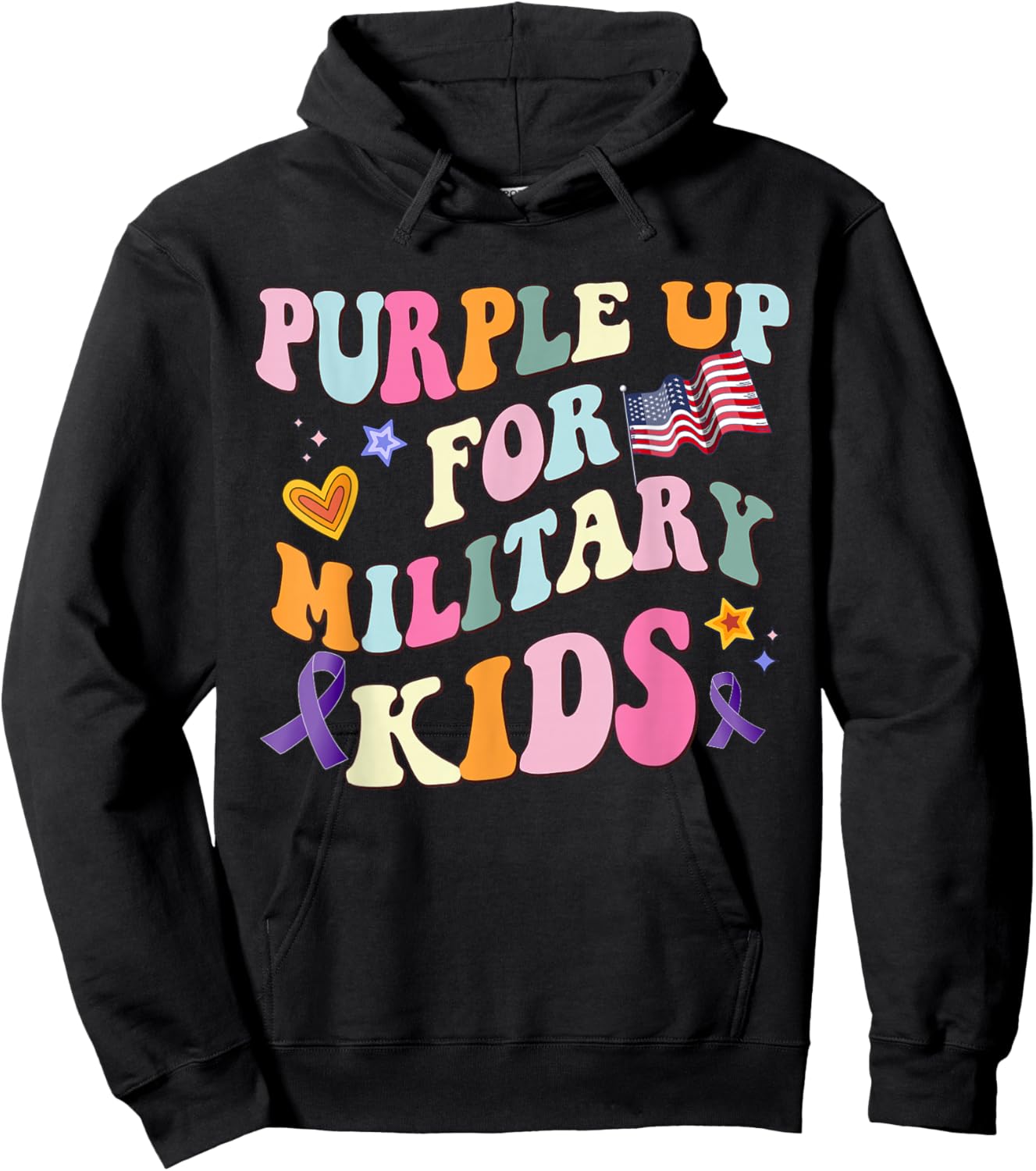 Groovy Military Child Month Purple Up For Military Kids Hoodie - Hoodie | Black