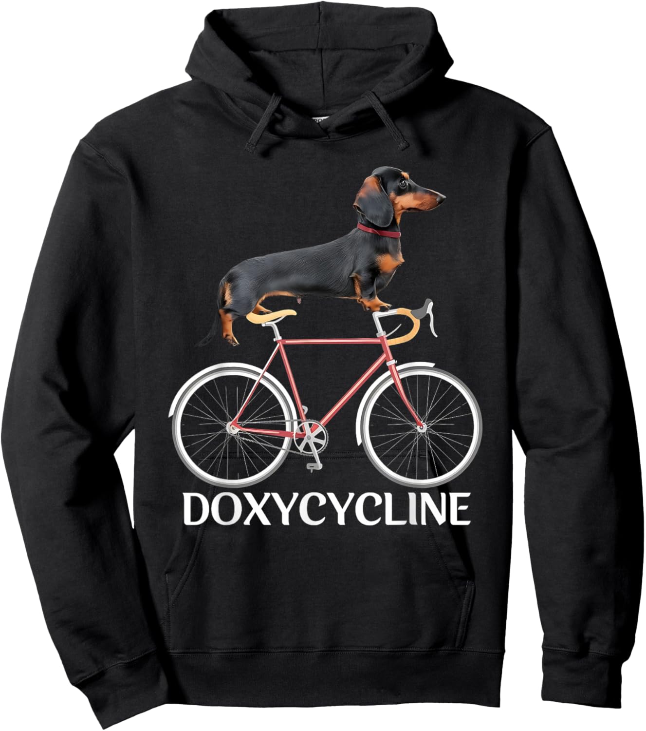 Dachshund on Bicycle Doxycycline Pharmacy Pun Dog Pharmacist Hoodie - Hoodie | Black