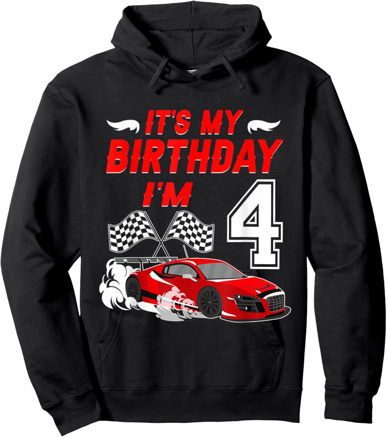 It's My 4th Birthday Boy Race Car Racing 4 Years Old Hoodie - Hoodie | Black