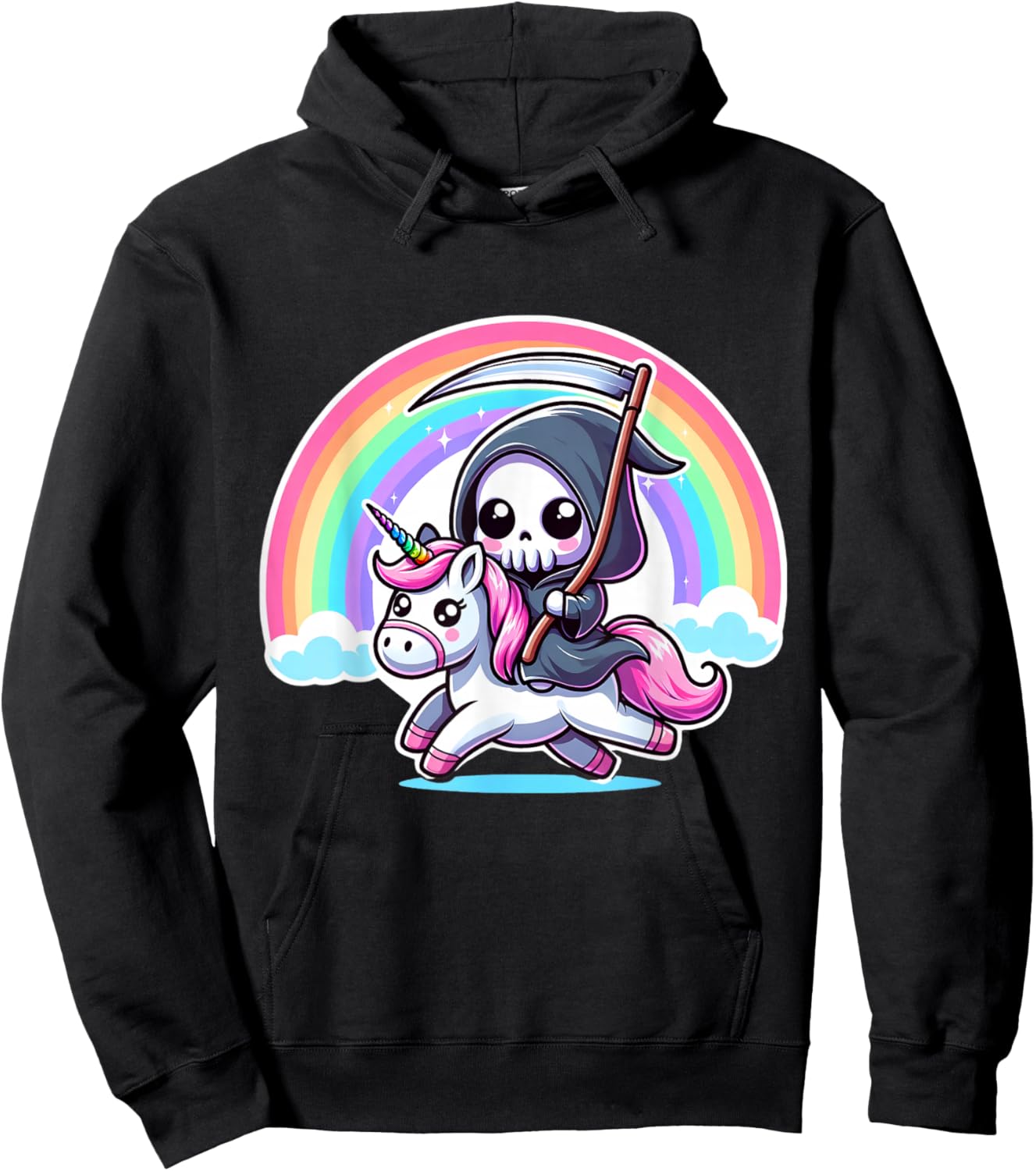 Grim Reaper Unicorn Funny Rainbow Heavy Metal Design Hoodie - Hoodie | Black