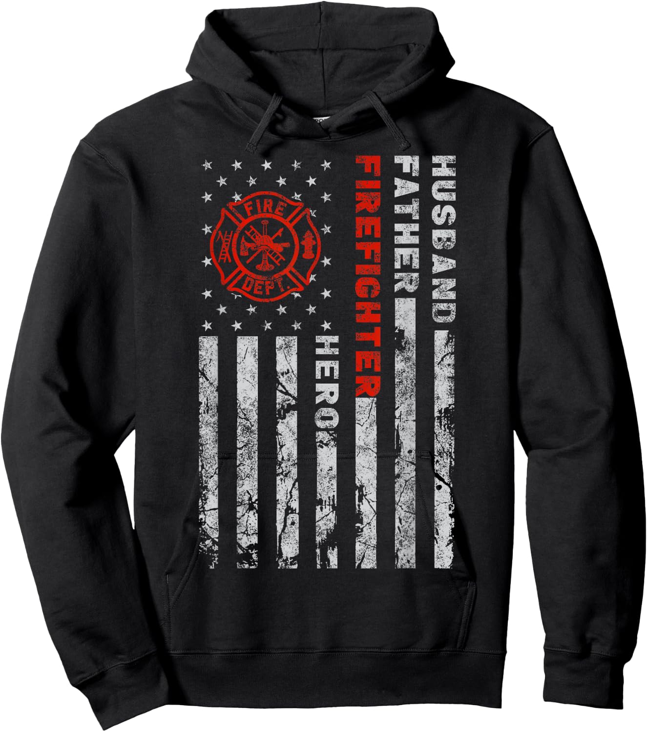 Husband Father Firefighter Hero | Firefighter USA flag gift Hoodie - Hoodie | Black