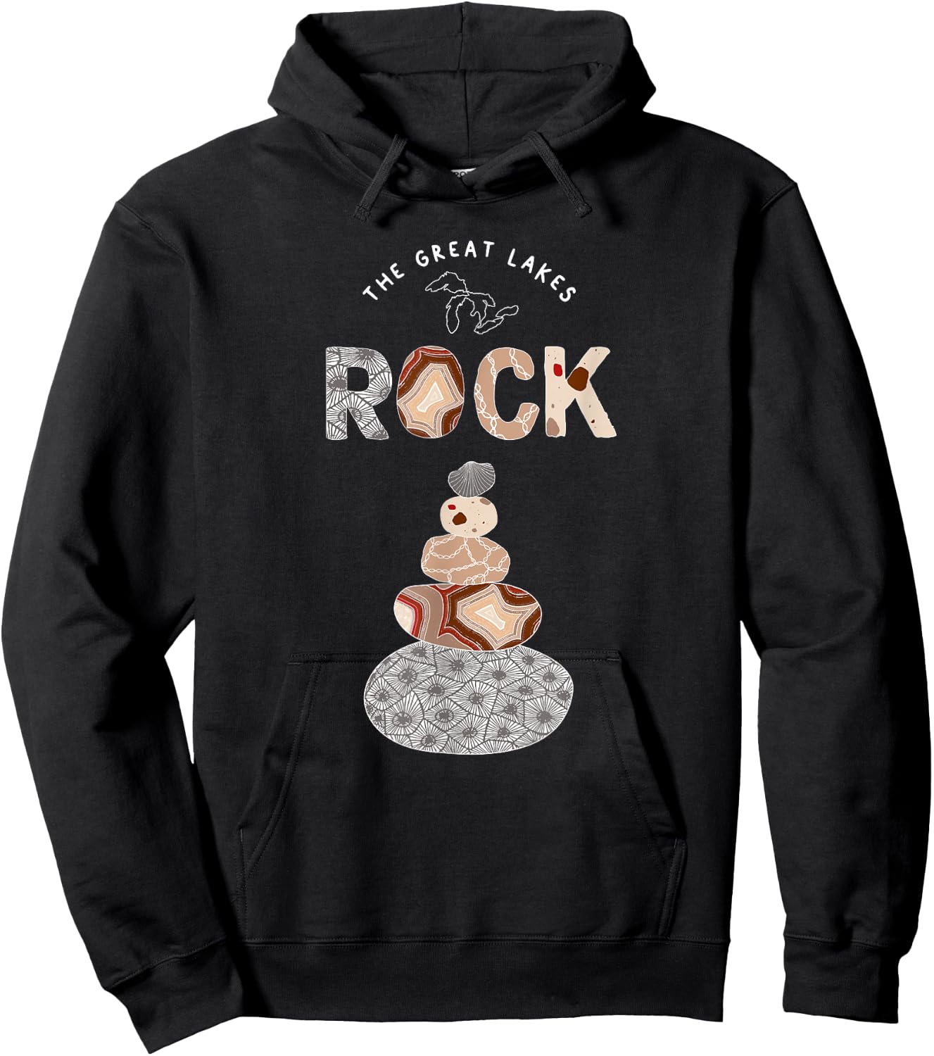 Great Lakes Rock Colored Rock Stack Petoskey Stone Agate Hoodie - Hoodie | Black