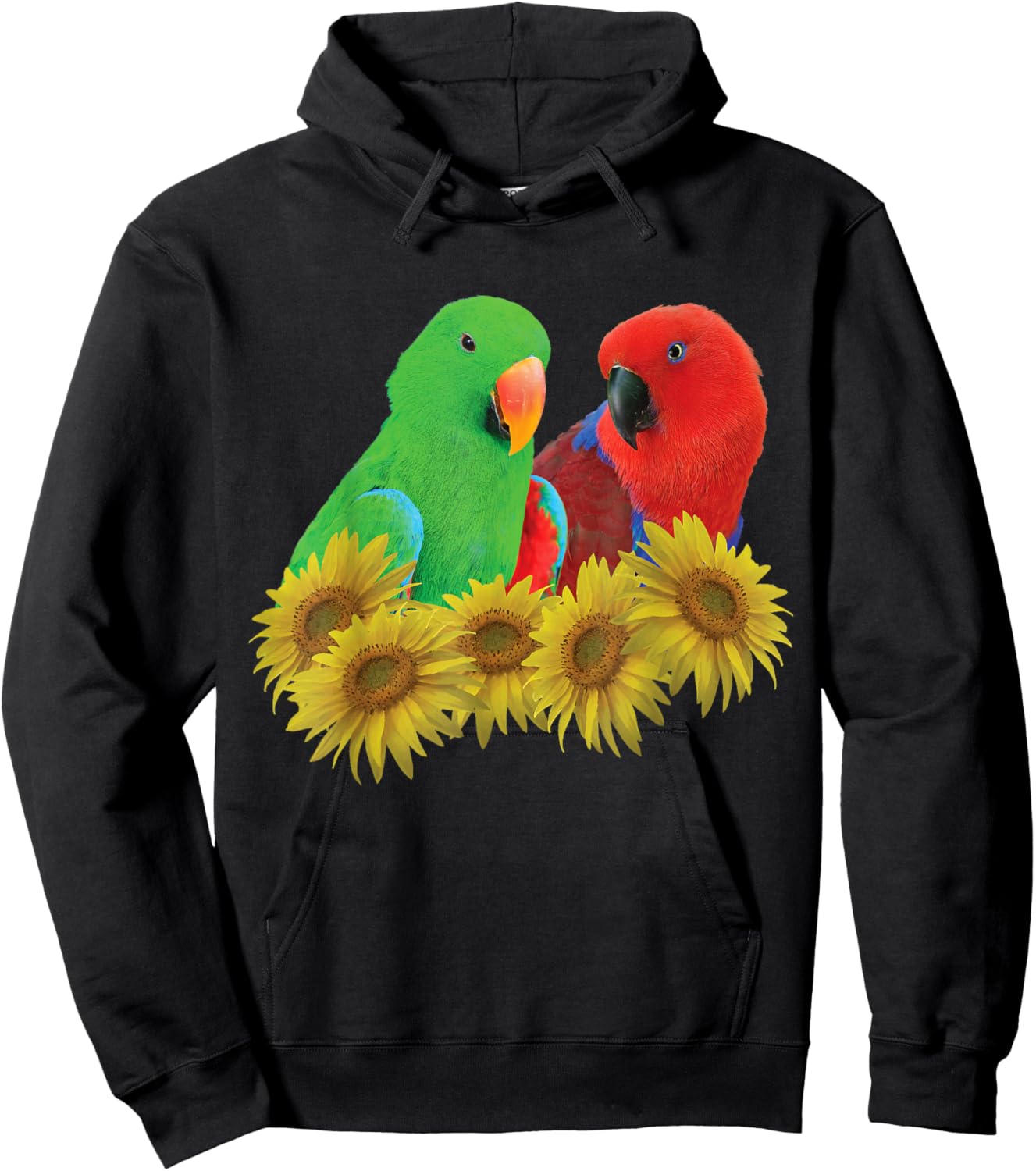 Pair of Eclectus Parrots, Male, and Female, Sunflower Hoodie - Hoodie | Black