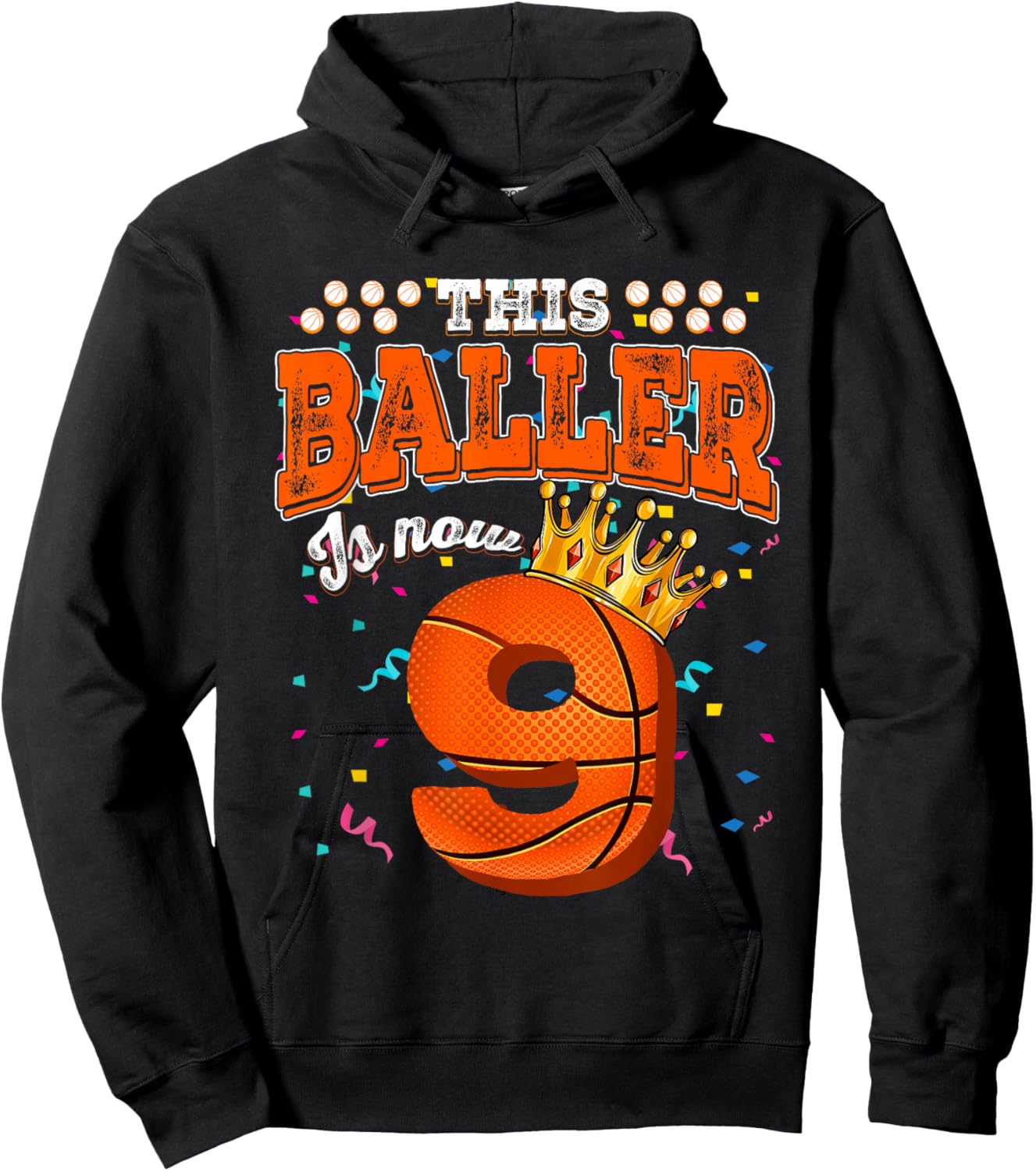 Basketball 9th Birthday Girl Boy Bball 9 Years Old Hoodie - Hoodie | Black