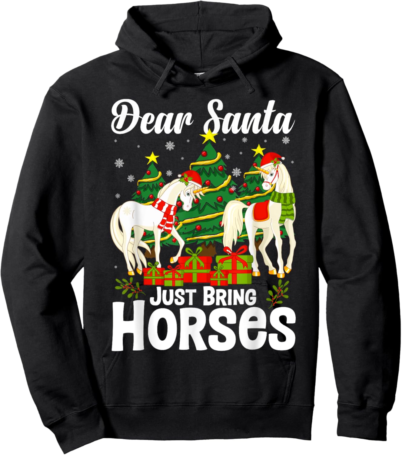 Dear Santa Just Bring Horses for Christmas Xmas Horseback Hoodie - Hoodie | Black