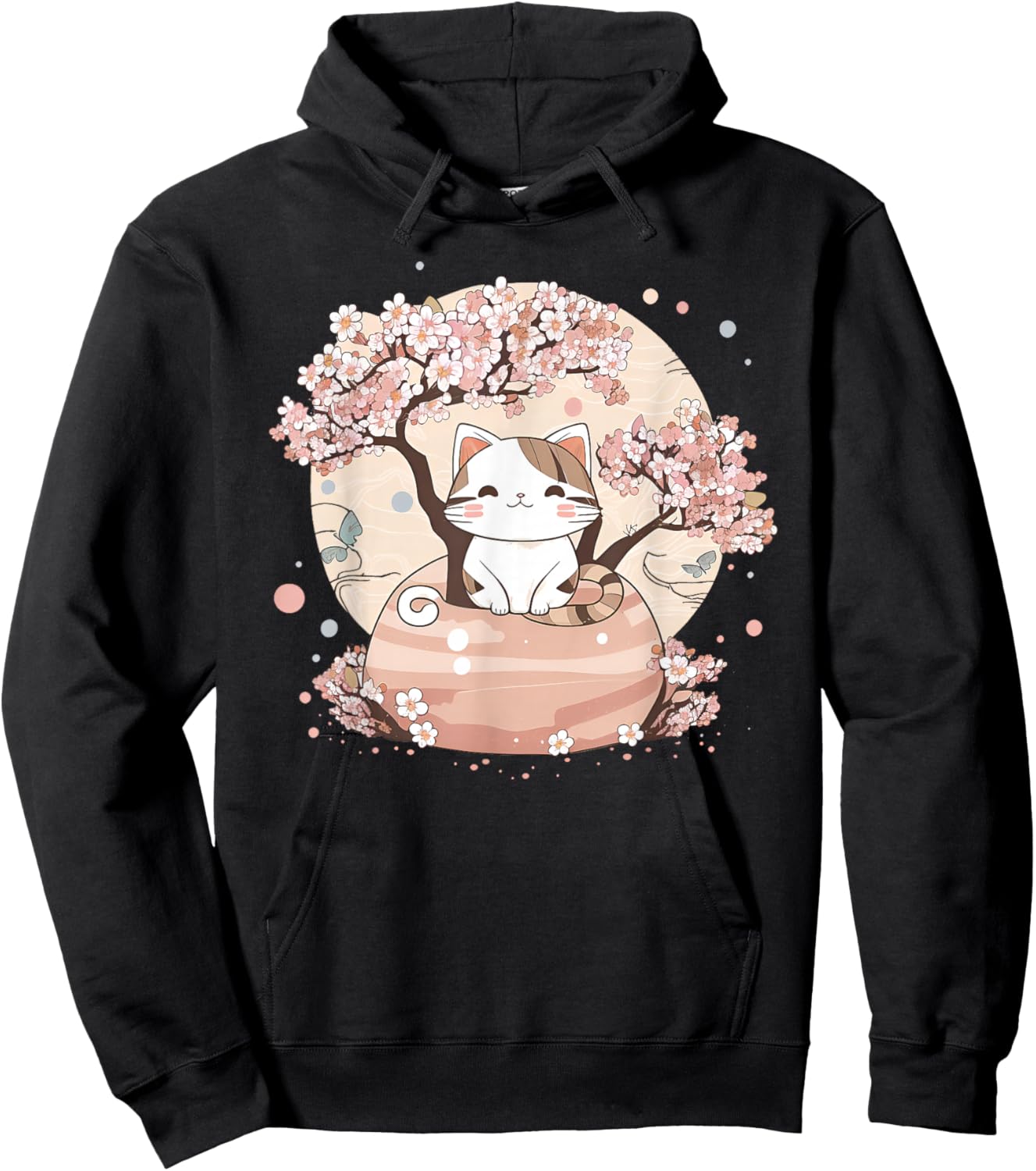 Cherry Blossom Tree Cat Japanese Aesthetic Vaporwave Anime Hoodie - Hoodie | Black