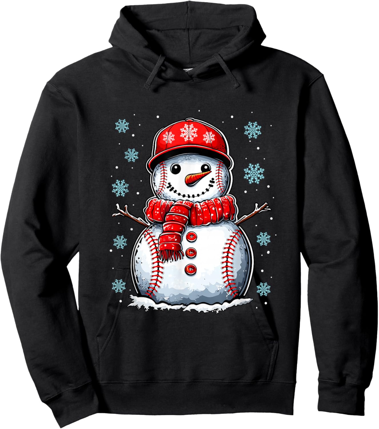 Christmas Baseball Snowman Boys Baseball Christmas Women Men Hoodie - Hoodie | Black