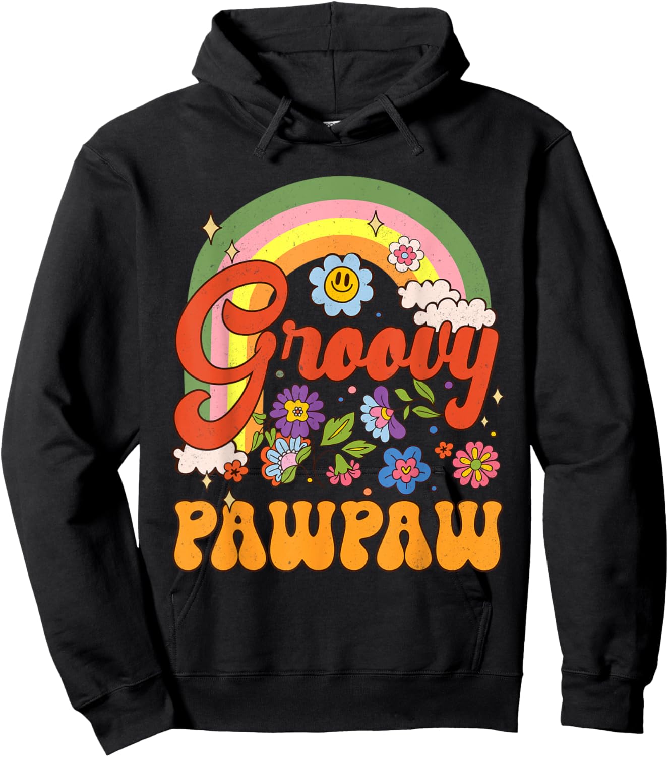 Groovy Pawpaw Hippie Rainbow Father's Day Dad Grandpa Men Hoodie - Hoodie | Black