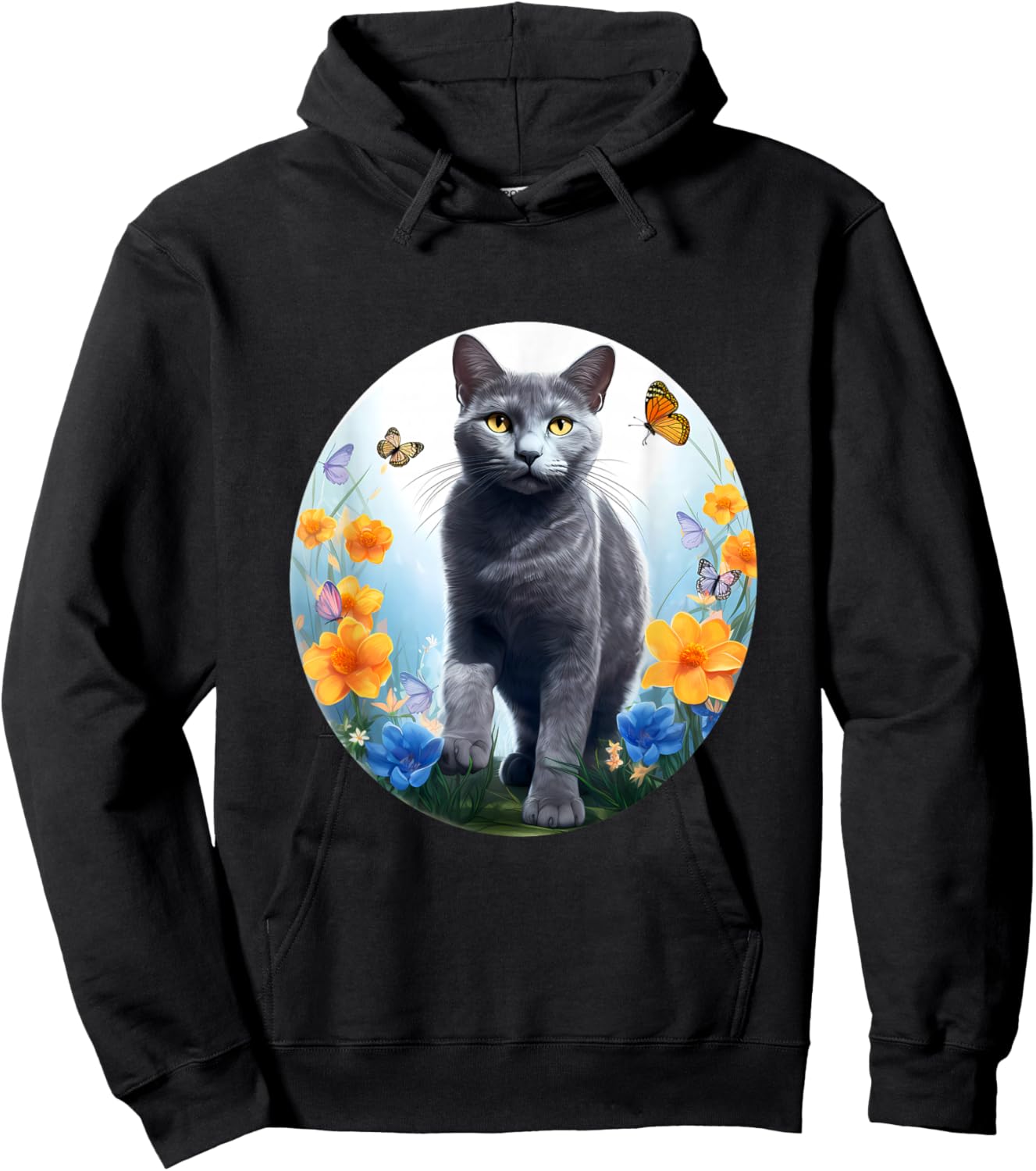 Russian Blue Cat Cat Flower Hoodie - Hoodie | Black