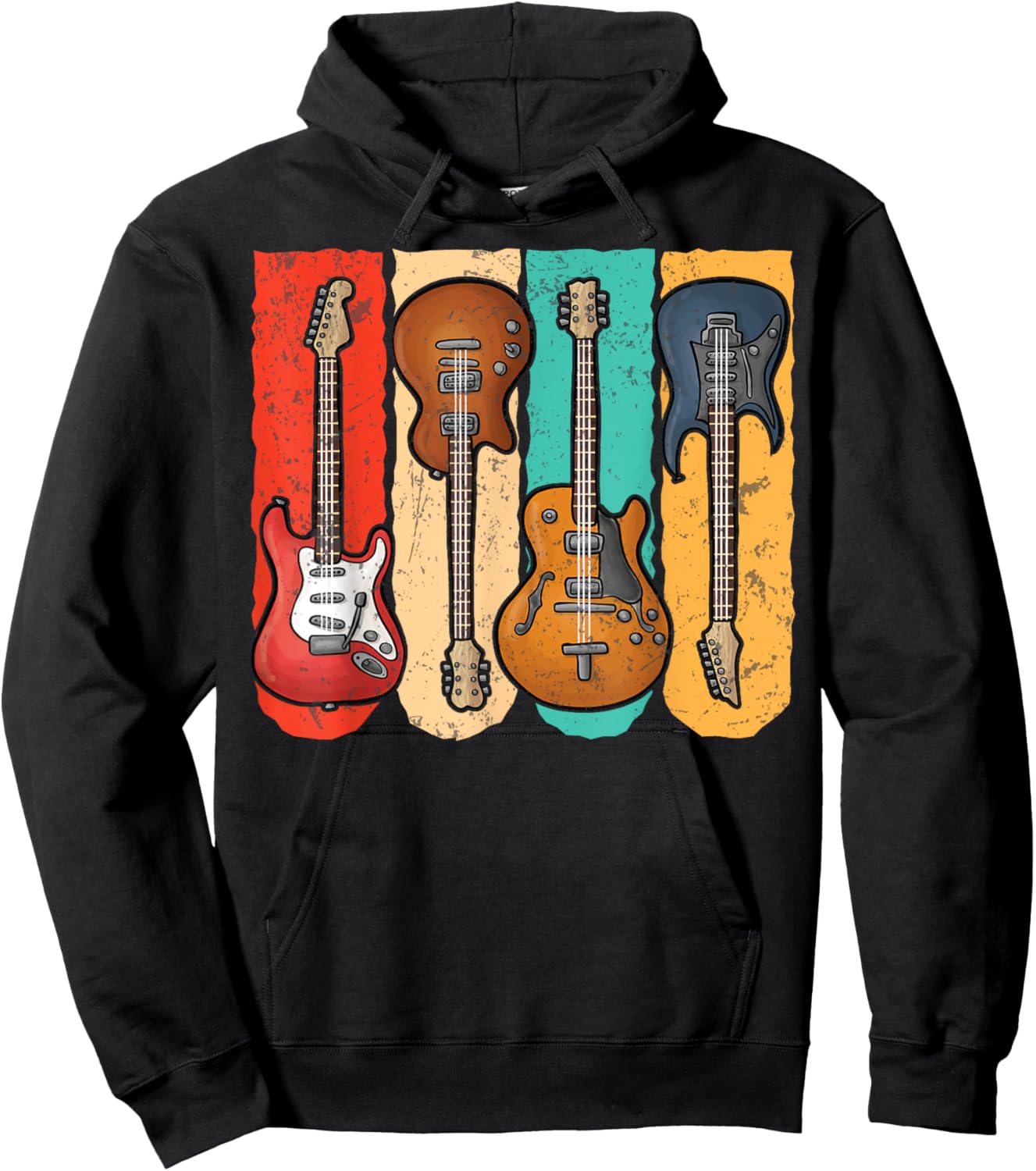 Retro Vintage Guitar Shirt Boys Music Band Guitarist Hoodie - Hoodie | Black