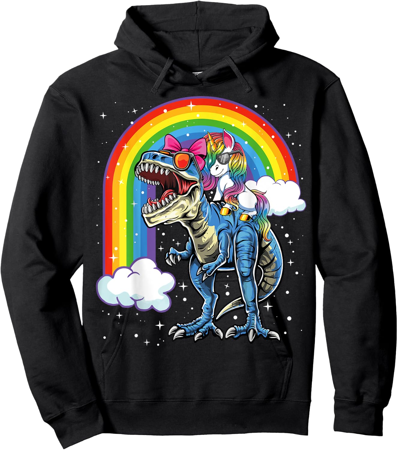 Unicorn Riding T Rex Dinosaur Boys Girls Kids Gift Men Hoodie - Hoodie | Black