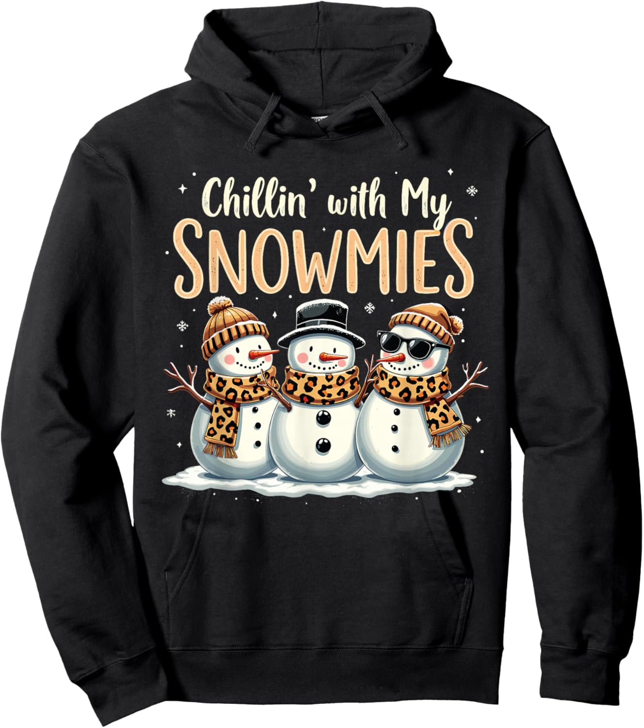 Frosty Fun Holiday Vibes Leopard Chillin With My Snowmies Snowman Festive Leopard Hoodie - Hoodie | Black