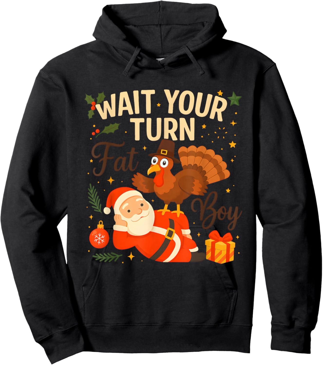 Wait Your Turn Fat Boy Funny Thanksgiving Humor Design Hoodie - Hoodie | Black