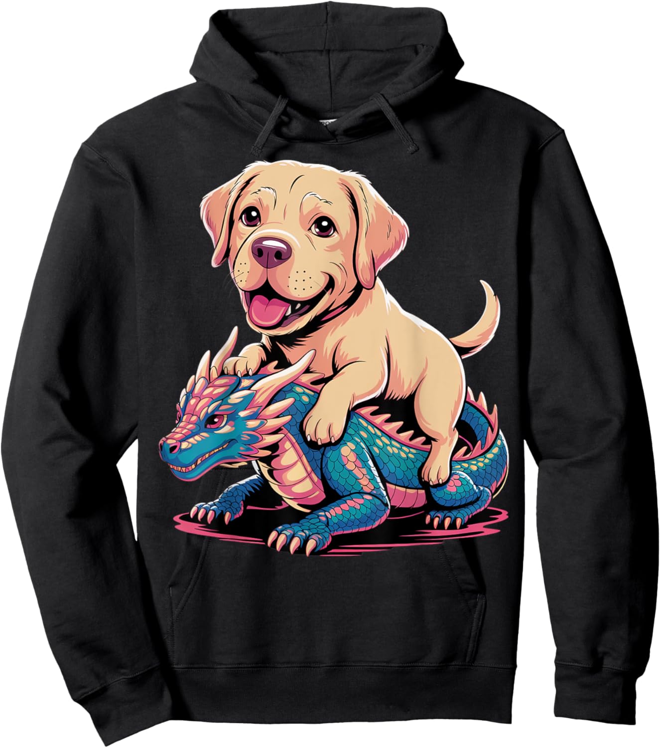 Cute Labrador Riding Dragon Hoodie - Hoodie | Black