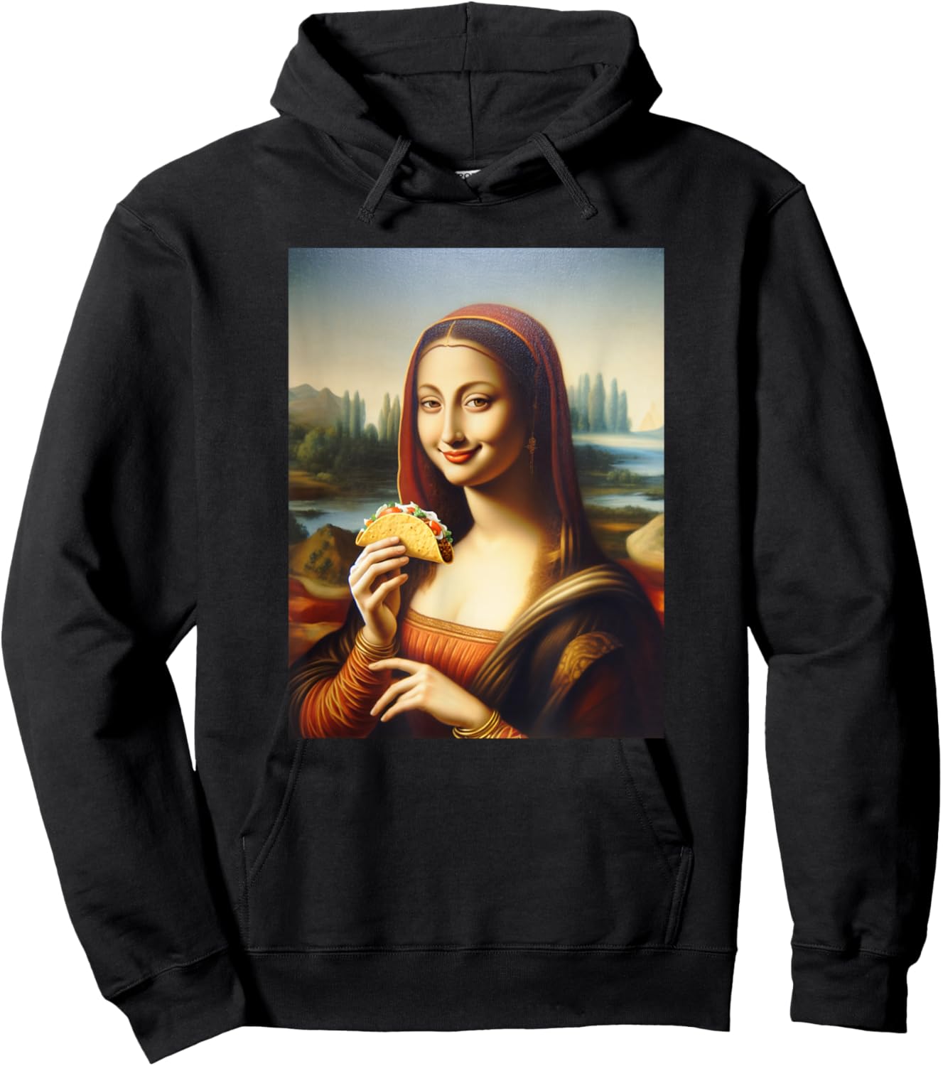 Happy Mona Lisa Holding A Taco Funny Hoodie - Hoodie | Black