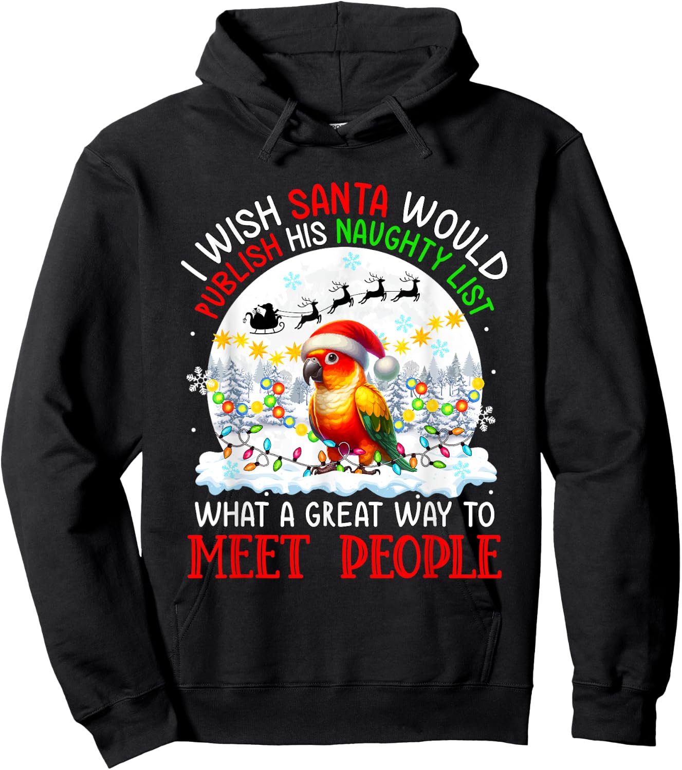 Wish Santa Publish Naughty List Proud Way Xmas Sun Conure Hoodie - Hoodie | Black