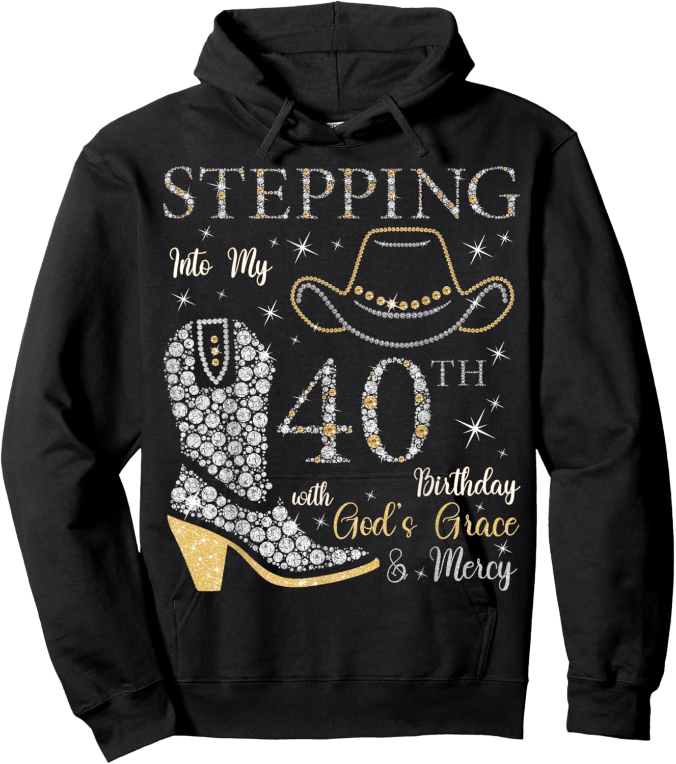 Stepping Into My 40th Birthday With God's Grace and Mercy Hoodie - Hoodie | Black