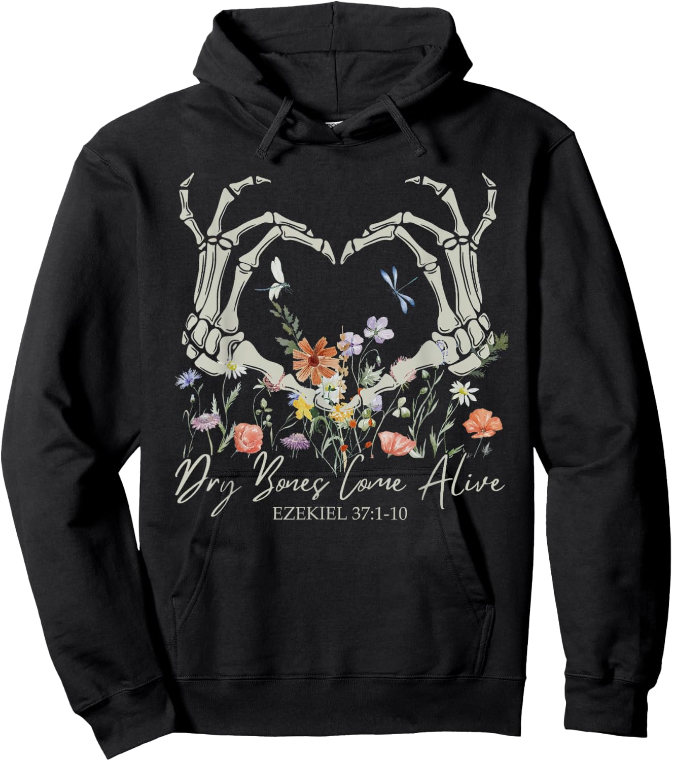 Retro Dry Bone Come To Life Funny Skeleton Hand Floral Hoodie - Hoodie | Black