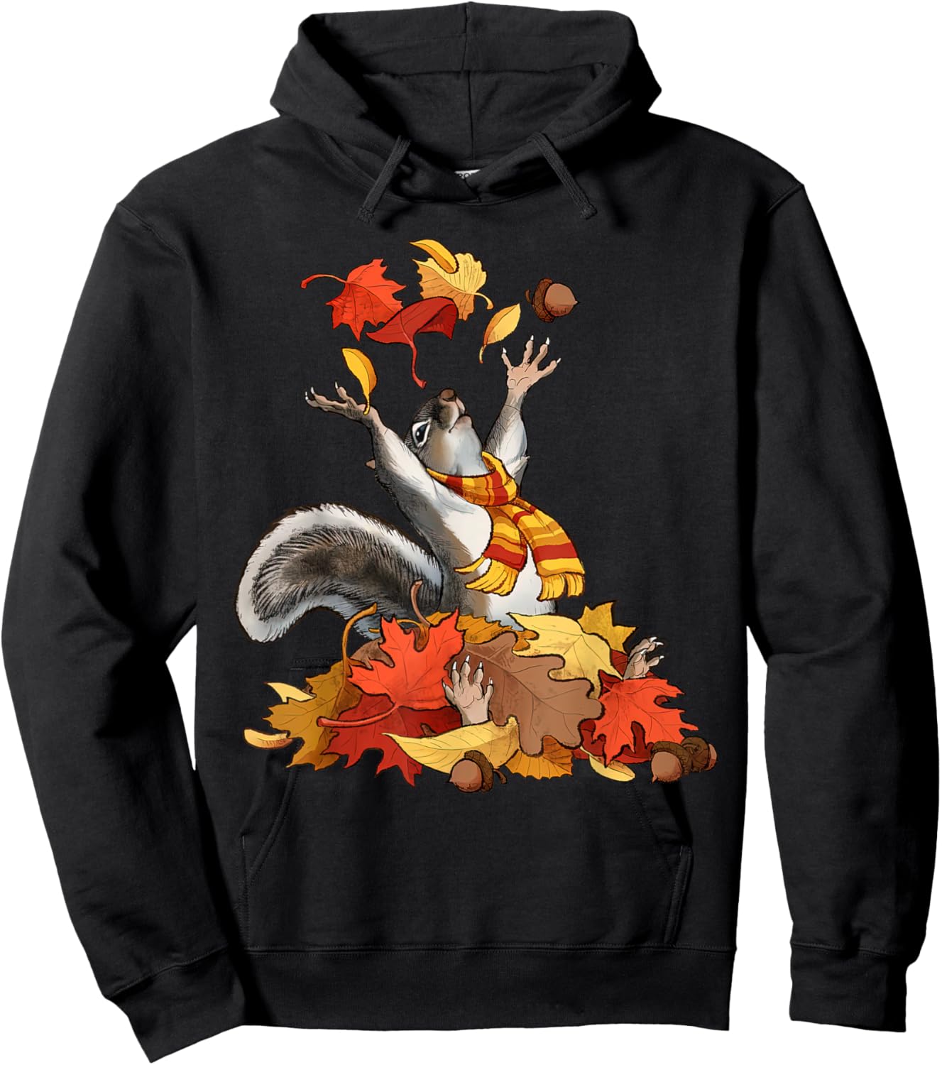 Cute Squirrel With Fall Leaves Autumn Animal Thanksgiving Hoodie - Hoodie | Black