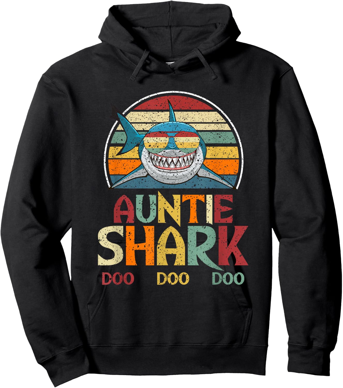Retro Vintage Auntie Shark Aunt Gift Hoodie - Hoodie | Black