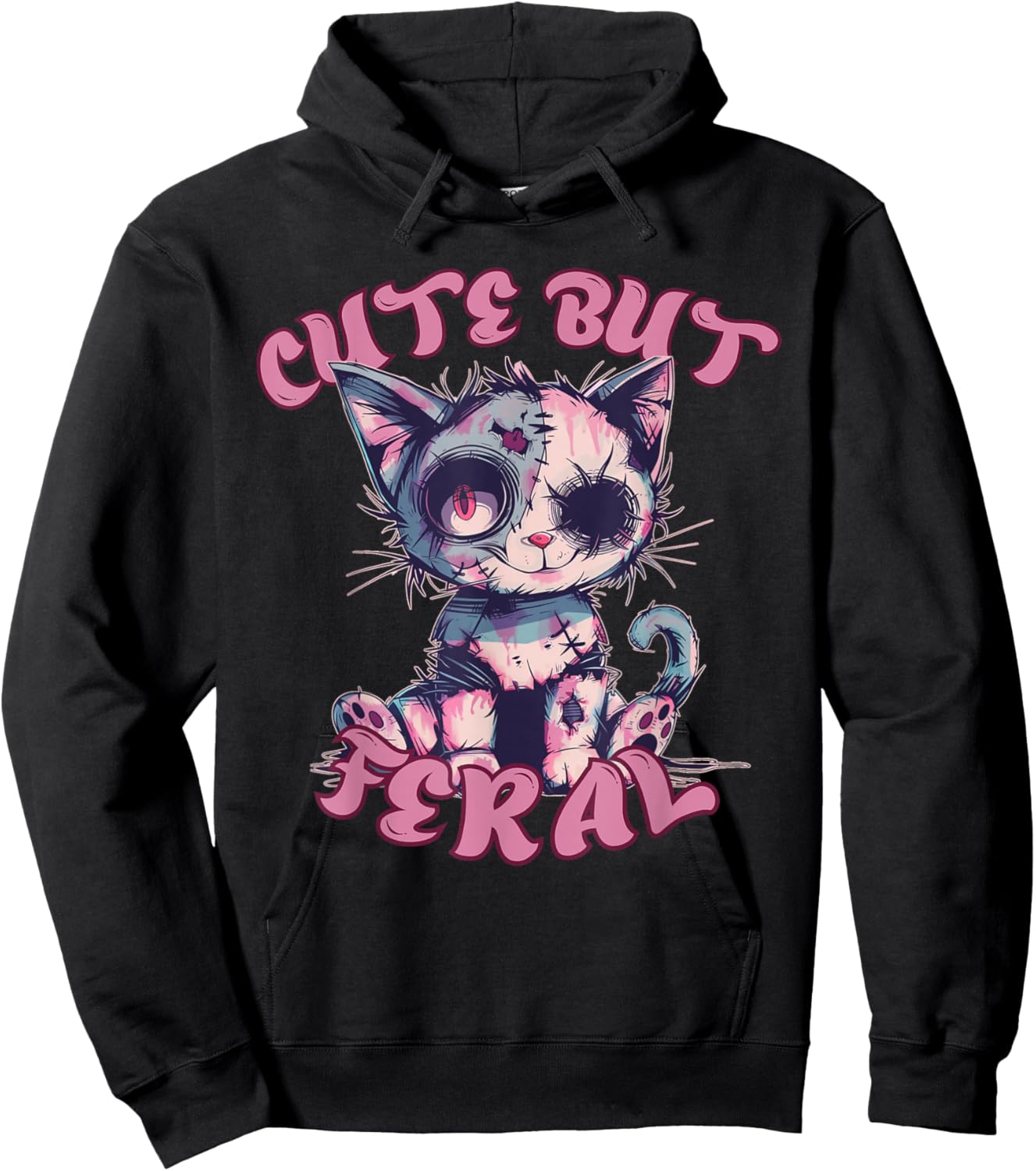 Cute But Feral Zombie Voodoo Cat Halloween Spooky Women Kids Hoodie - Hoodie | Black