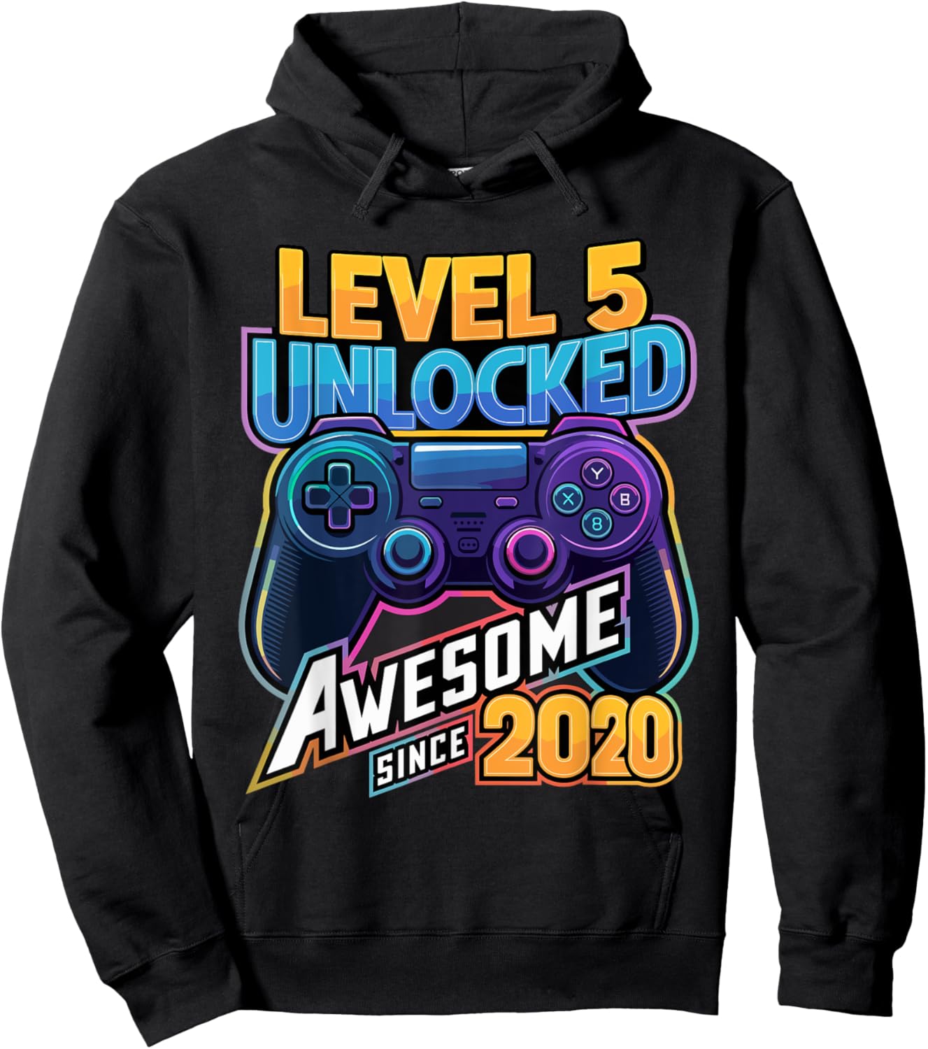 Level 5 Unlocked Awesome Since 2020 5th Birthday Gaming Hoodie - Hoodie | Black