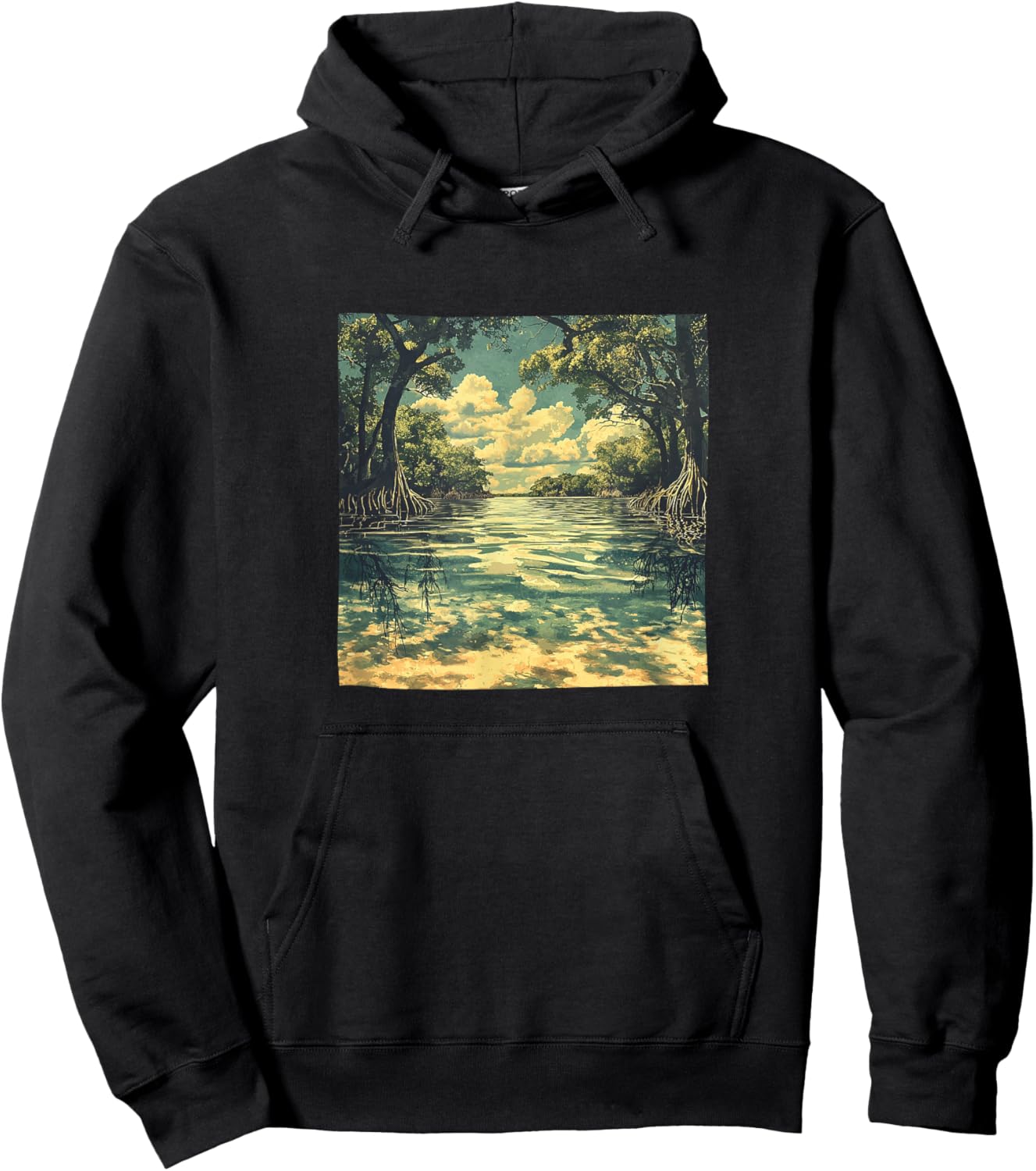 Mangrove Forest Vintage Landscape Graphic Hoodie - Hoodie | Black