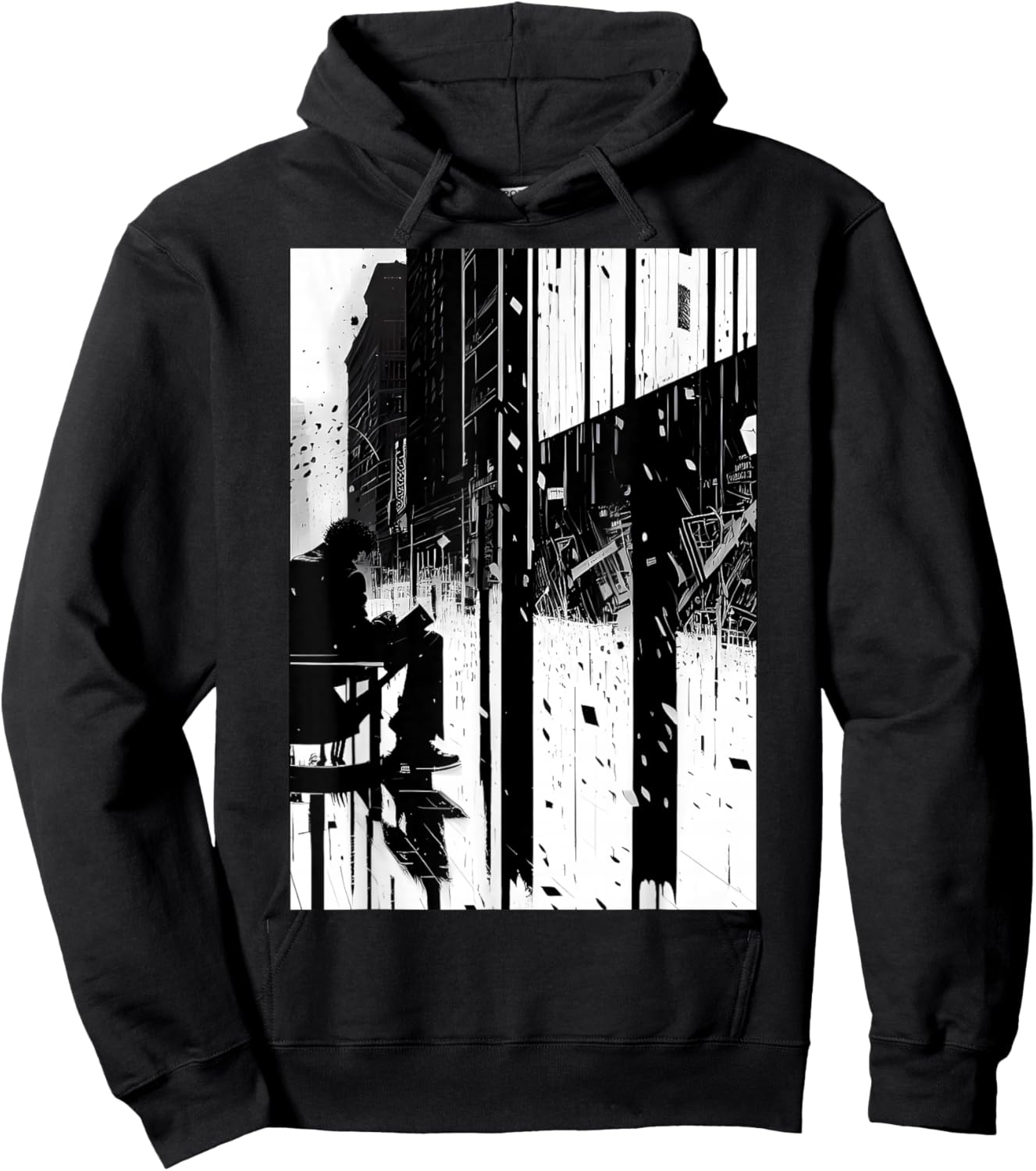 Black and White Abstract Art of Man on a bench in the City. Hoodie - Hoodie | Black