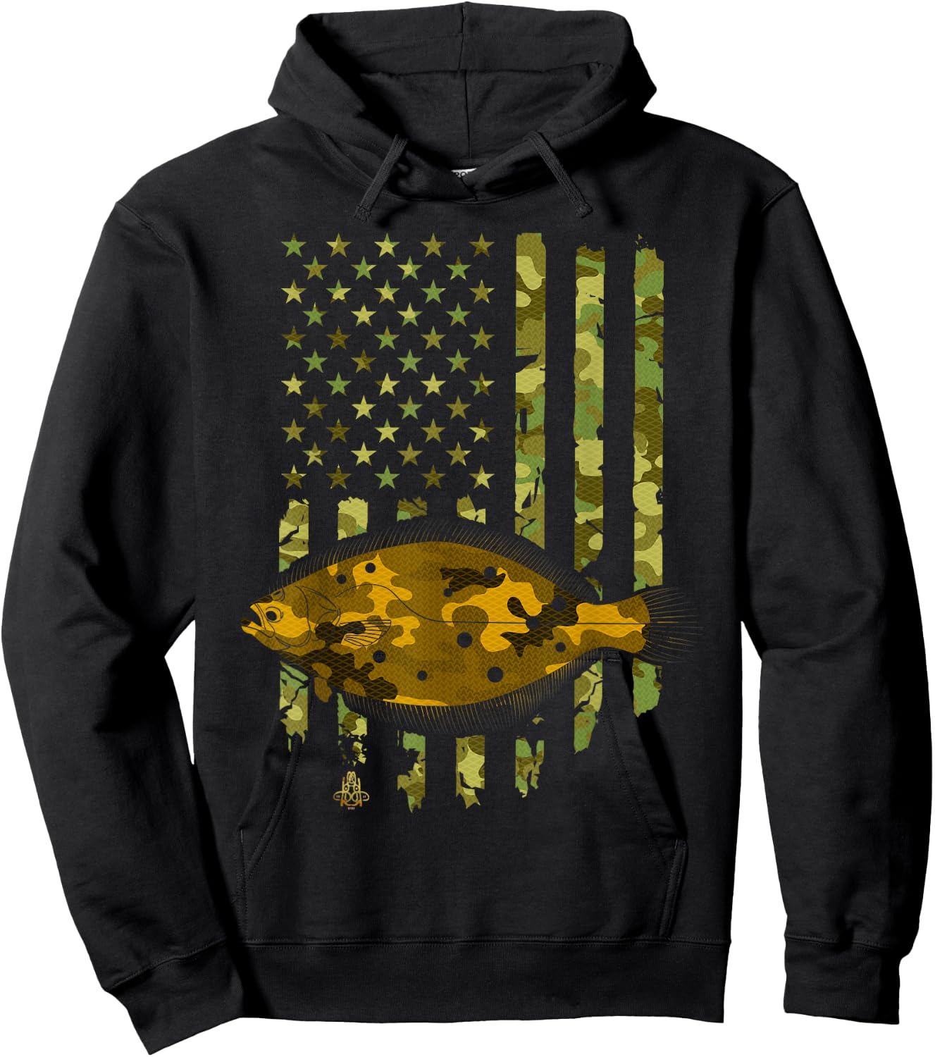 Flatfish Fishing Plaice Halibut American Flag Camouflage Hoodie - Hoodie | Black