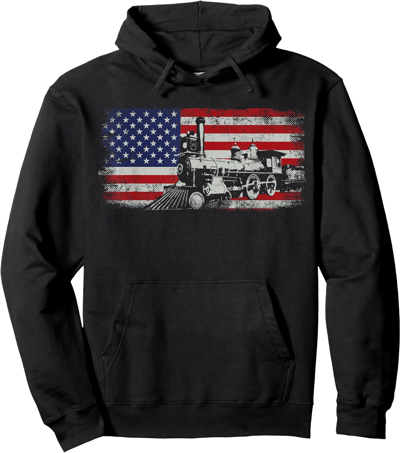 Steam Train Driver Trainspotting Locomotive American Flag Hoodie - Hoodie | Black