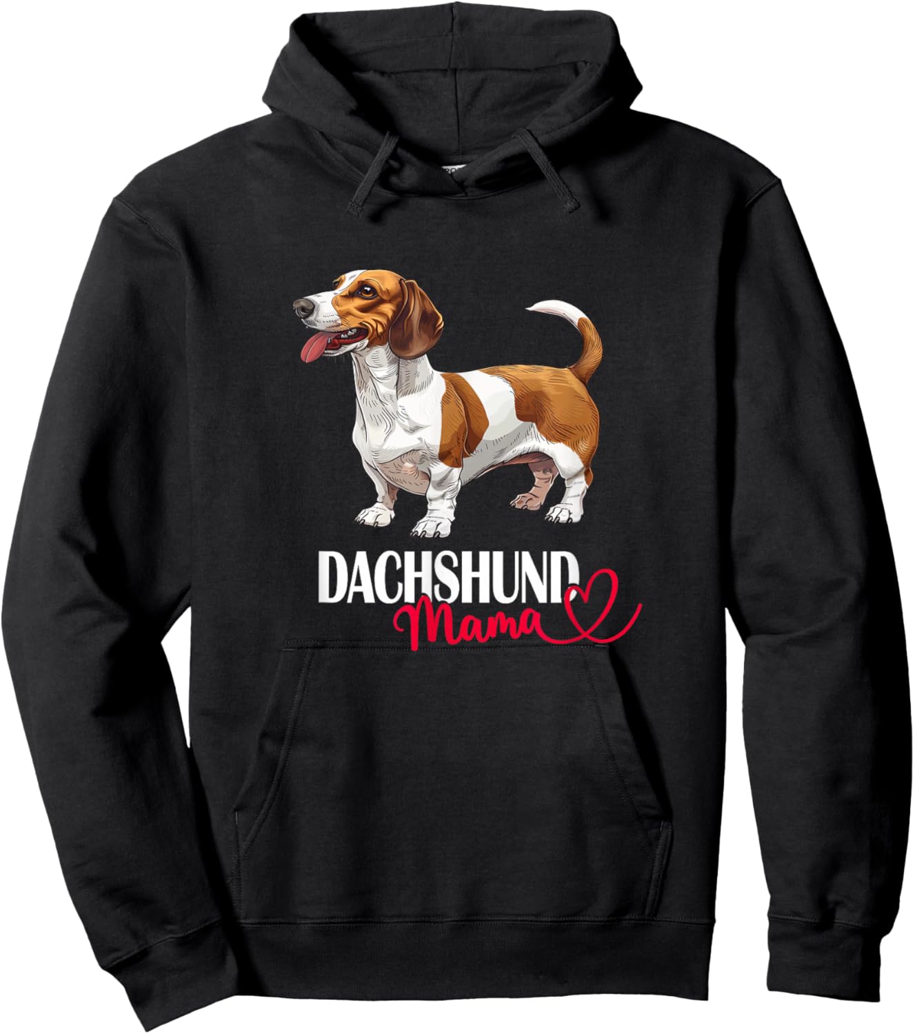 Girls Funny Brown Piebald Dachshund Mama Mom Lover Hoodie - Hoodie | Black
