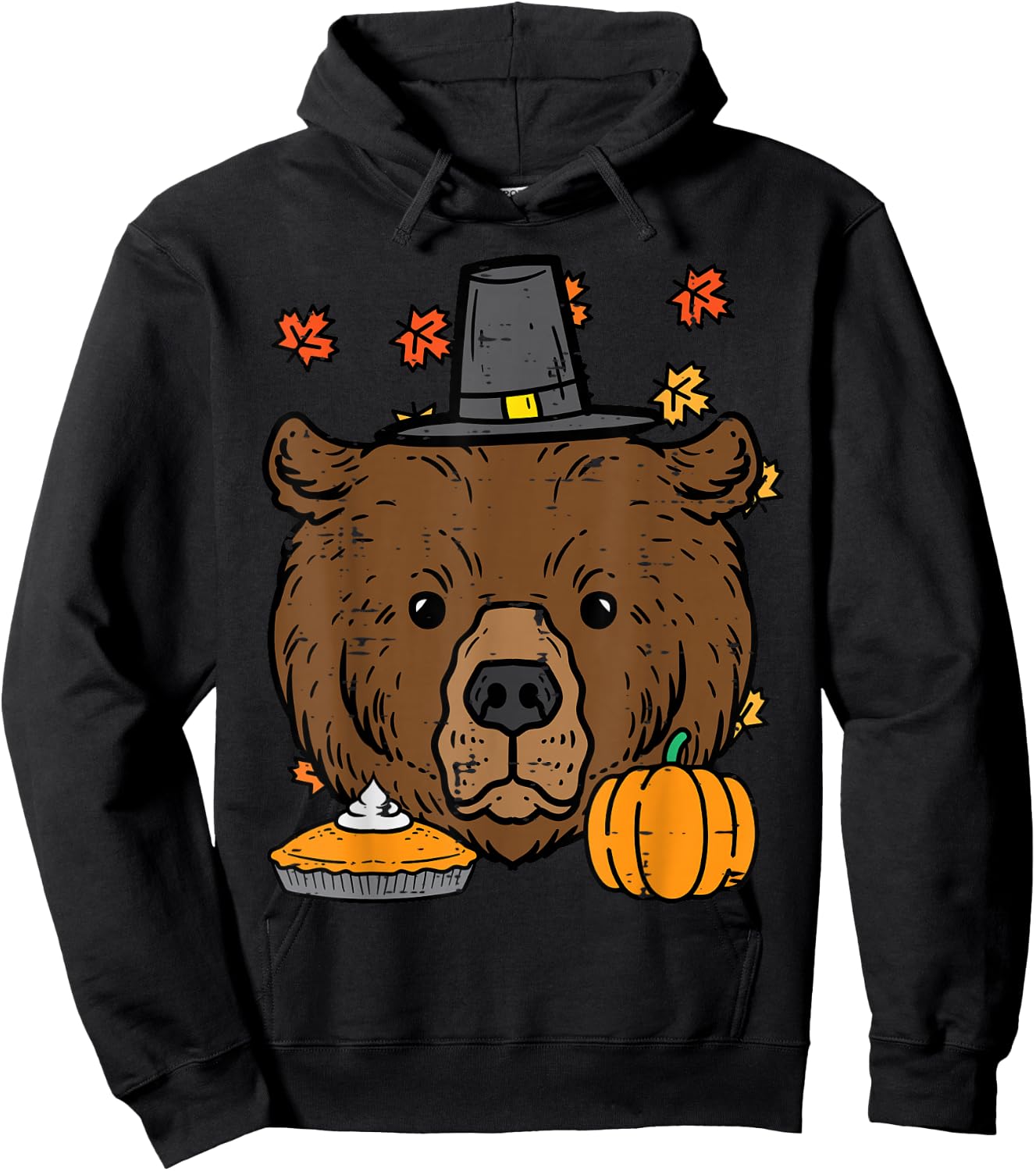 Thanksgiving Pilgrim Bear Cute Fall Autumn Men Women Hoodie - Hoodie | Black