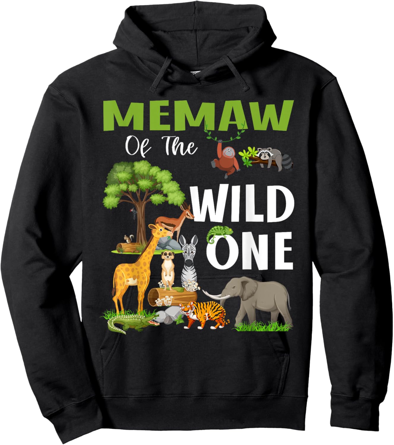 Memaw Of the Wild One Zoo Birthday 1st Safari Jungle Hoodie - Hoodie | Black