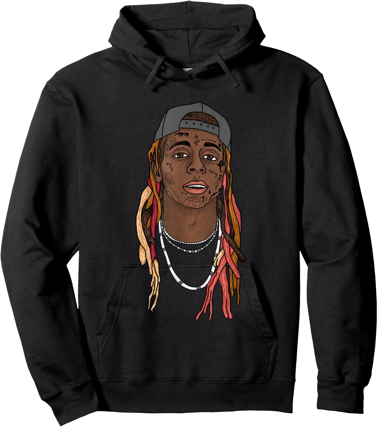 Lil Wayne Illustrated Face Hoodie - Hoodie | Black