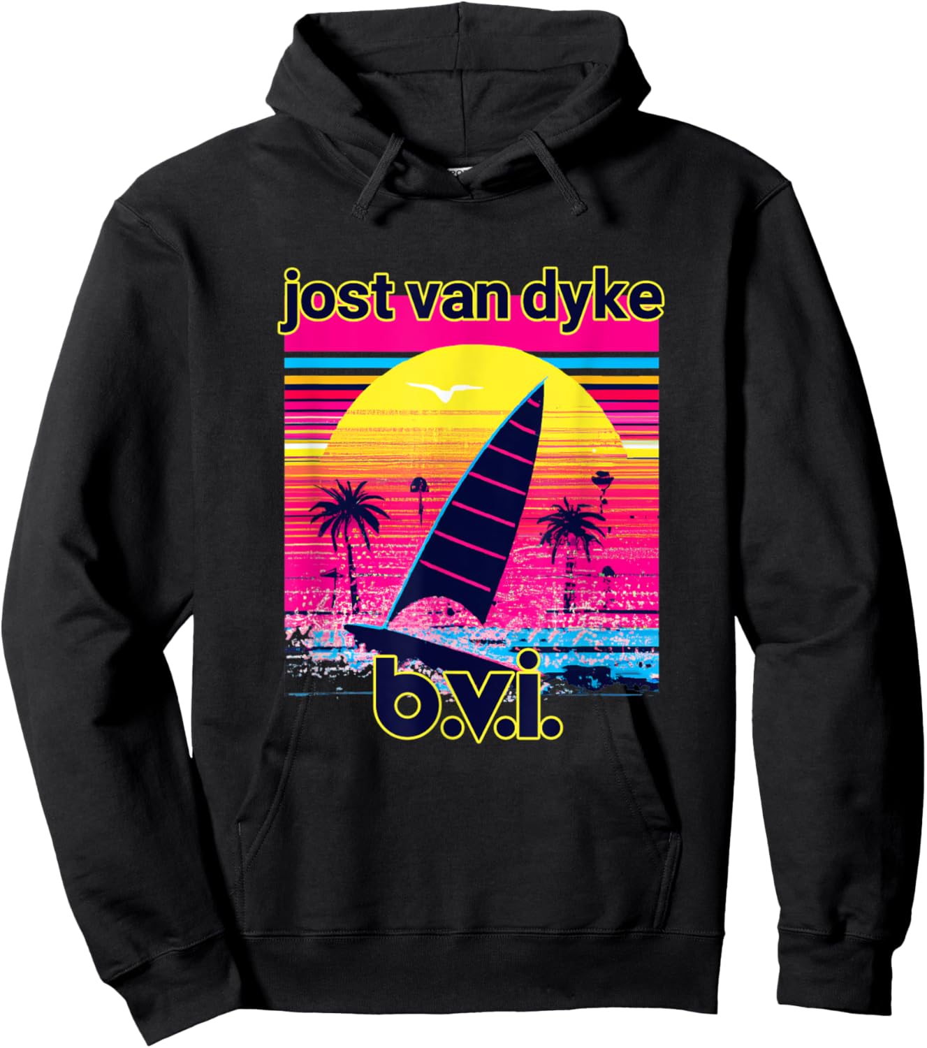 Jost Van Dyke Retro 80s Style Souvenir Beach Hoodie - Hoodie | Black