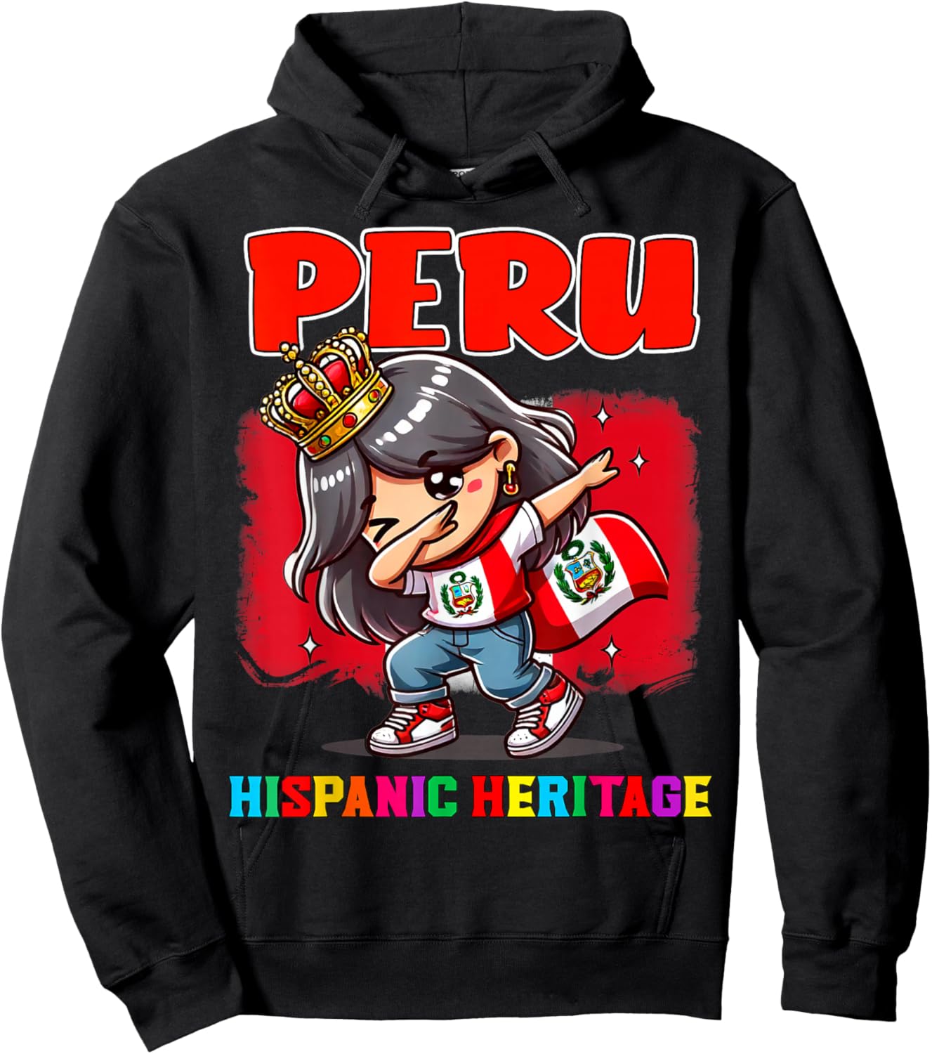 Peru Dabbing Girl Hispanic Heritage Celebration for Kids Hoodie - Hoodie | Black